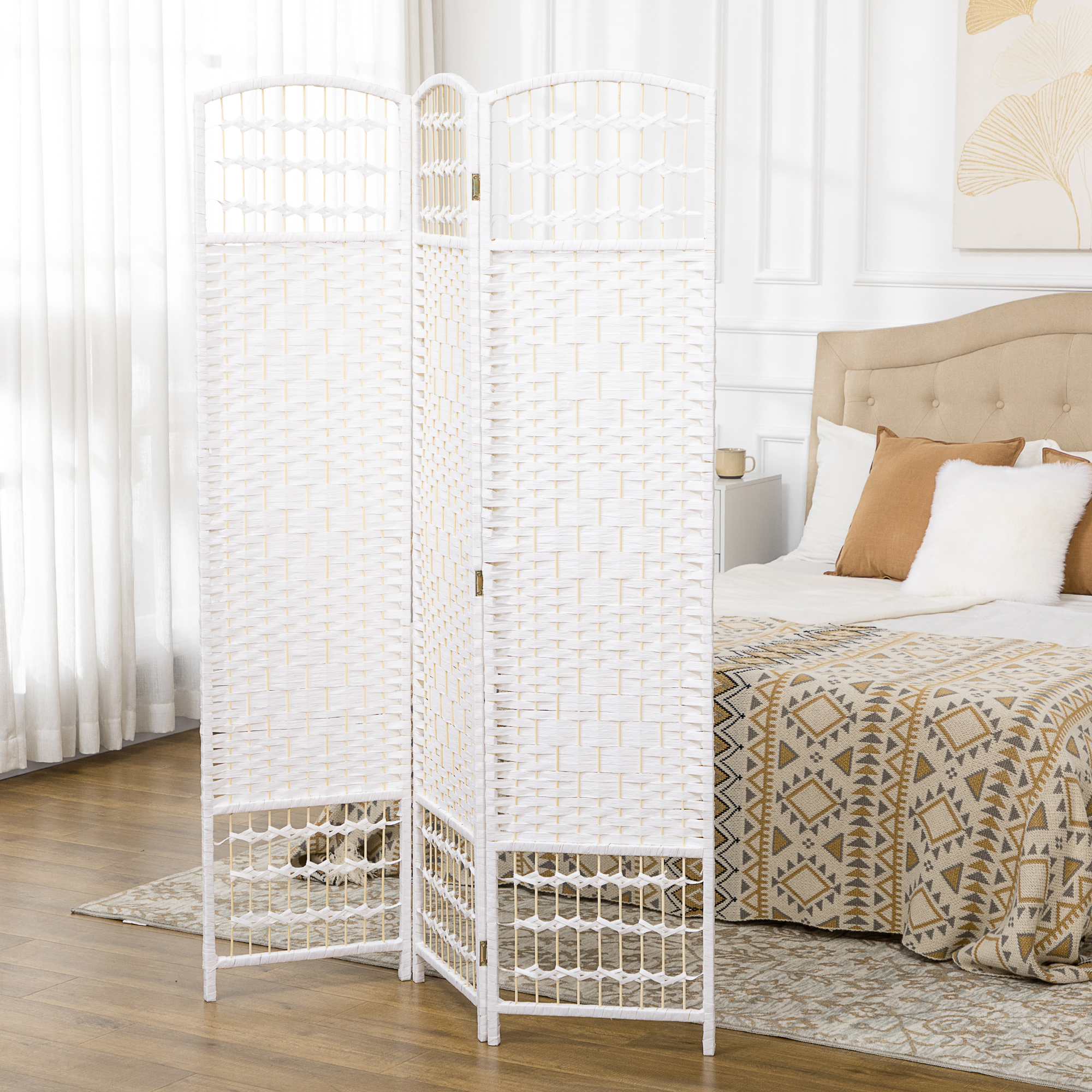 HOMCOM 3-Panel Folding Room Divider, Portable Privacy Screen, Wave Fiber Room Partition for Home Office, White Aosom Canada