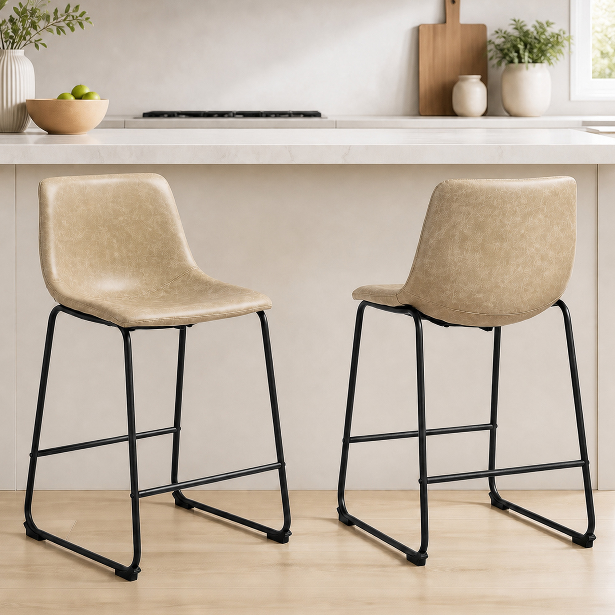 HOMCOM Counter Height Bar Stools Set of 2 Vintage PU Leather with Footrest for Kitchen Island Breakfast Bar Beige Aosom Canad
