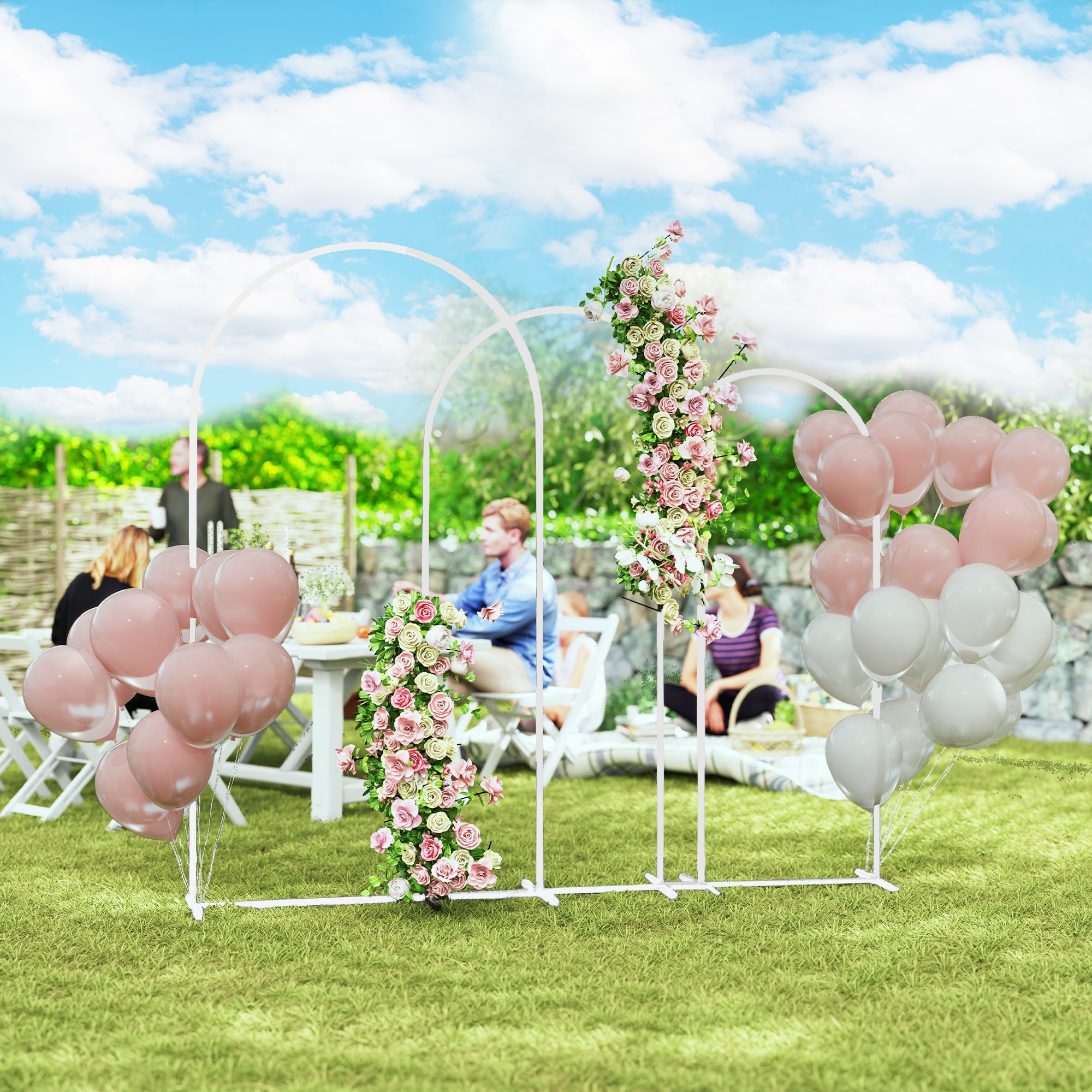 Outsunny Wedding Arch, 7/6.5/6 ft Metal Balloon Arch Backdrop Stand Set of 3 for Birthday Party, Bridal Shower, White Aosom Canada