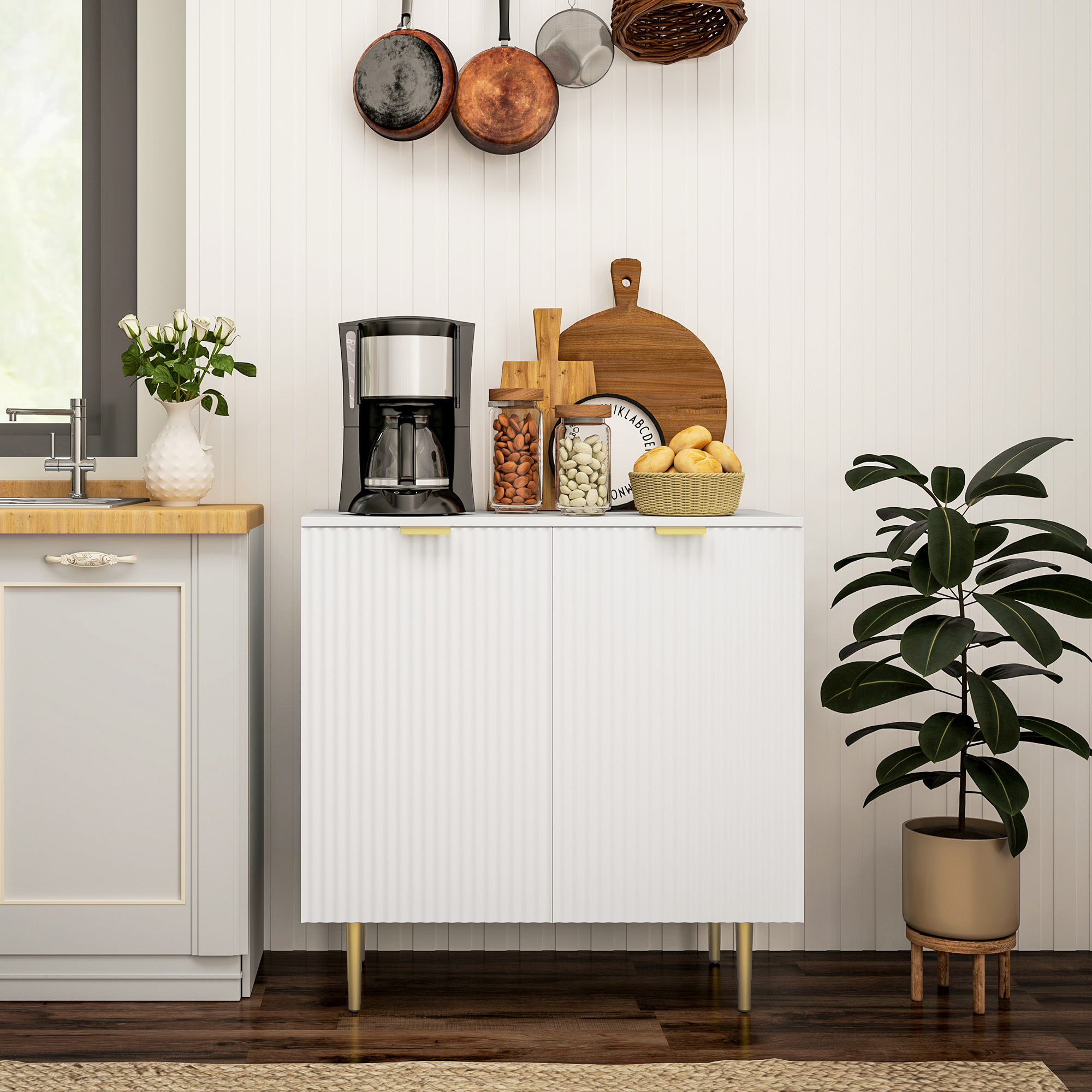 HOMCOM Modern Kitchen Storage Cabinet, Sideboard Buffet Cabinet with Adjustable Shelves and Metal Legs for Kitchen, White Aosom Canada