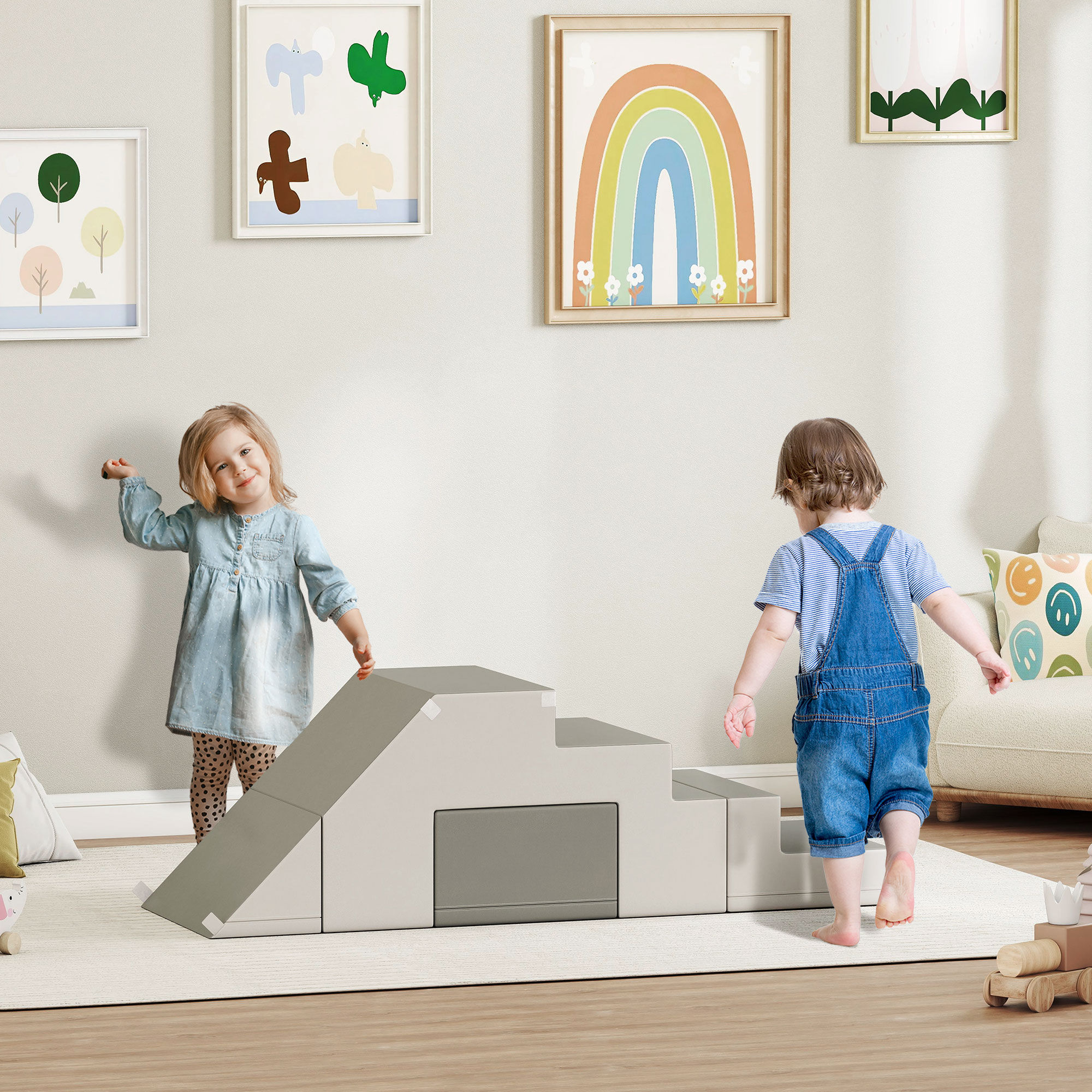 Qaba 2-Piece Soft Play Kids Foam Play Se for Crawl and Climb, Light Grey Aosom Canada