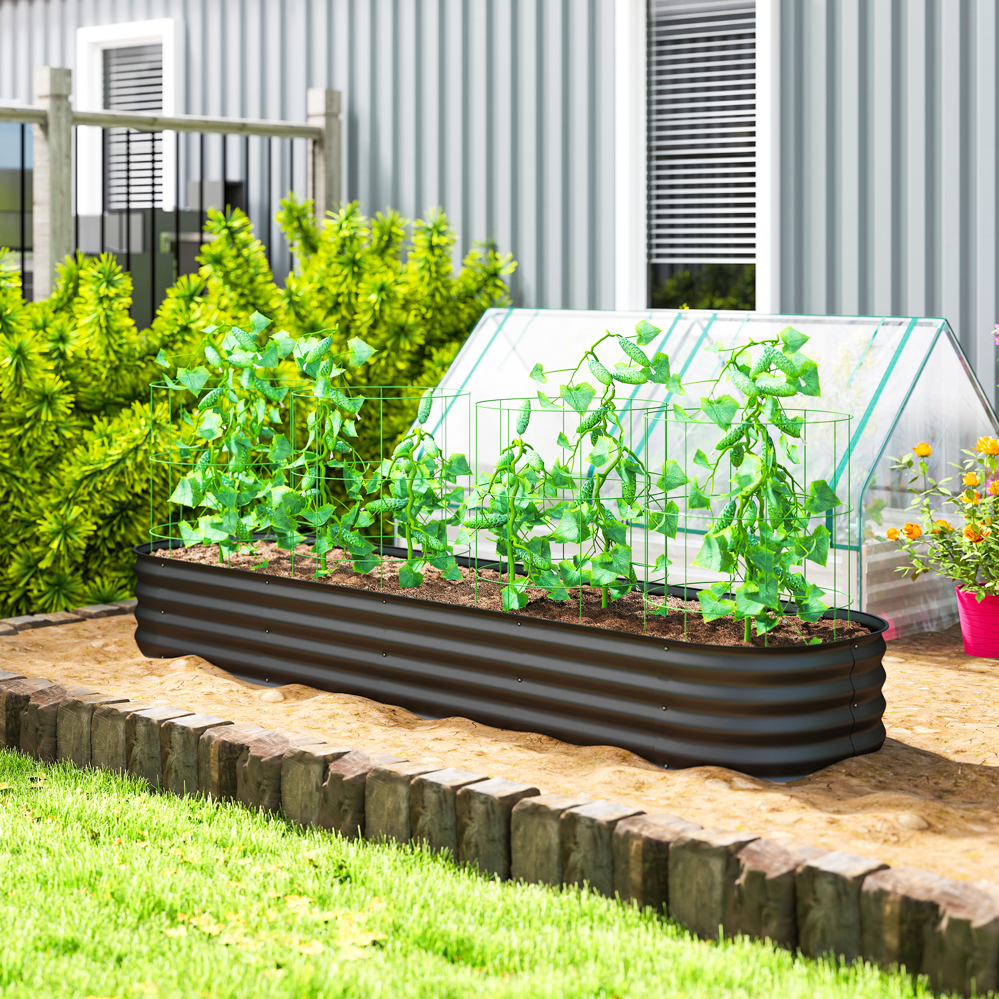 Outsunny 7.9 x 2 x 1ft Galvanized Raised Garden Bed Kit, Metal Planter Box with Safety Edging, Dark Grey Aosom Canada