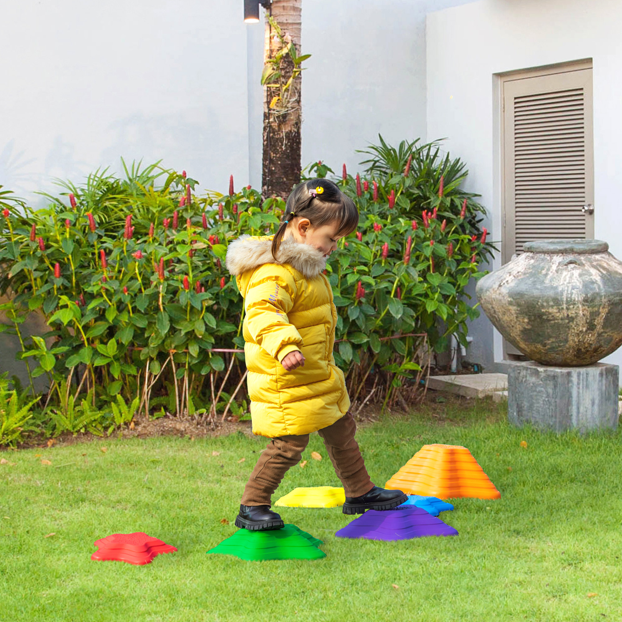 Outsunny 6PCs Kids Balance Stepping Stones Non-slip Bottom Starfish Design Obstacle Course Play Aosom Canada
