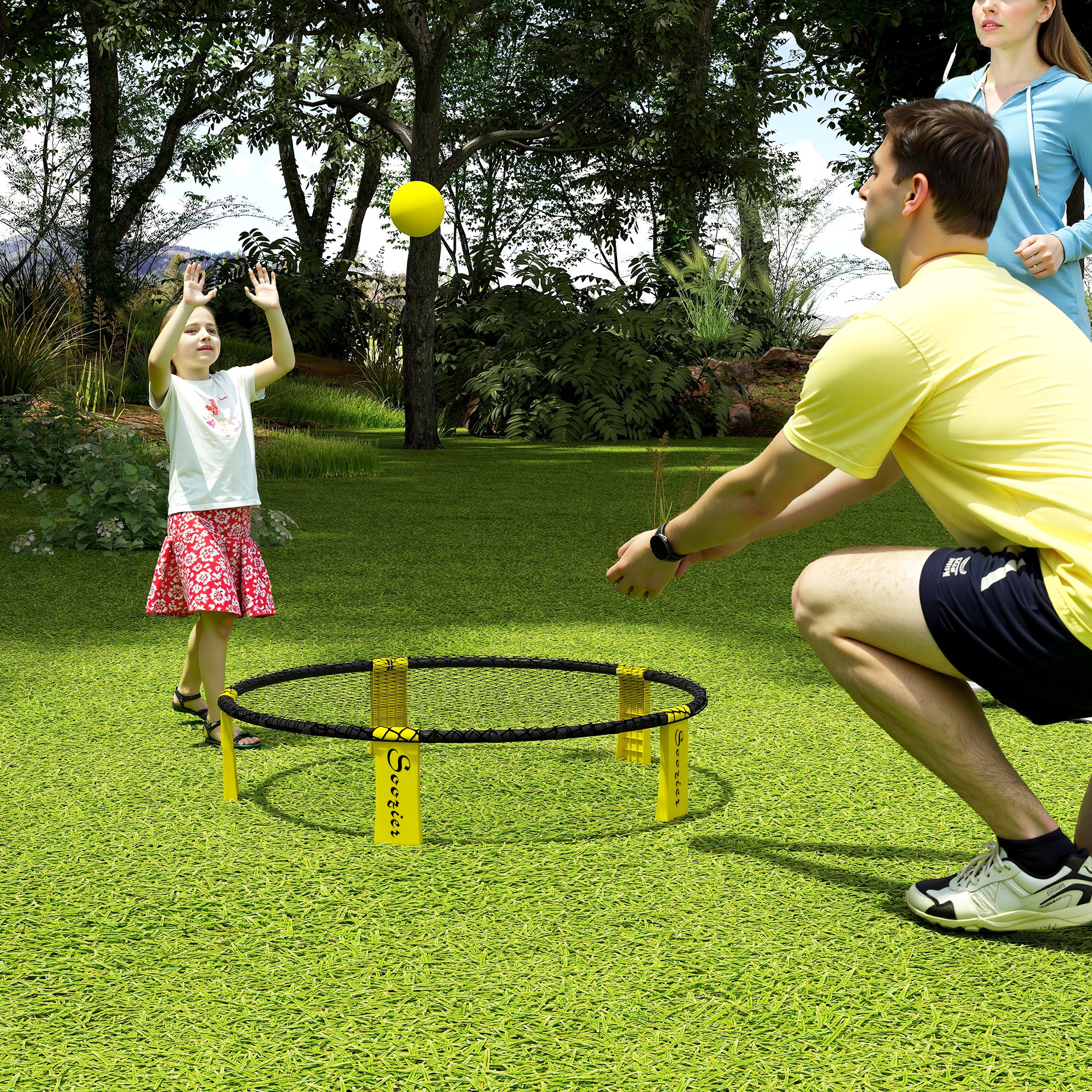 Soozier Spike Ball Game Set, Mini Beach Games Set w/ Roundnet, 3 Balls, Pump, Carrying Bag, Portable Outdoor Games for Families Aosom Canada