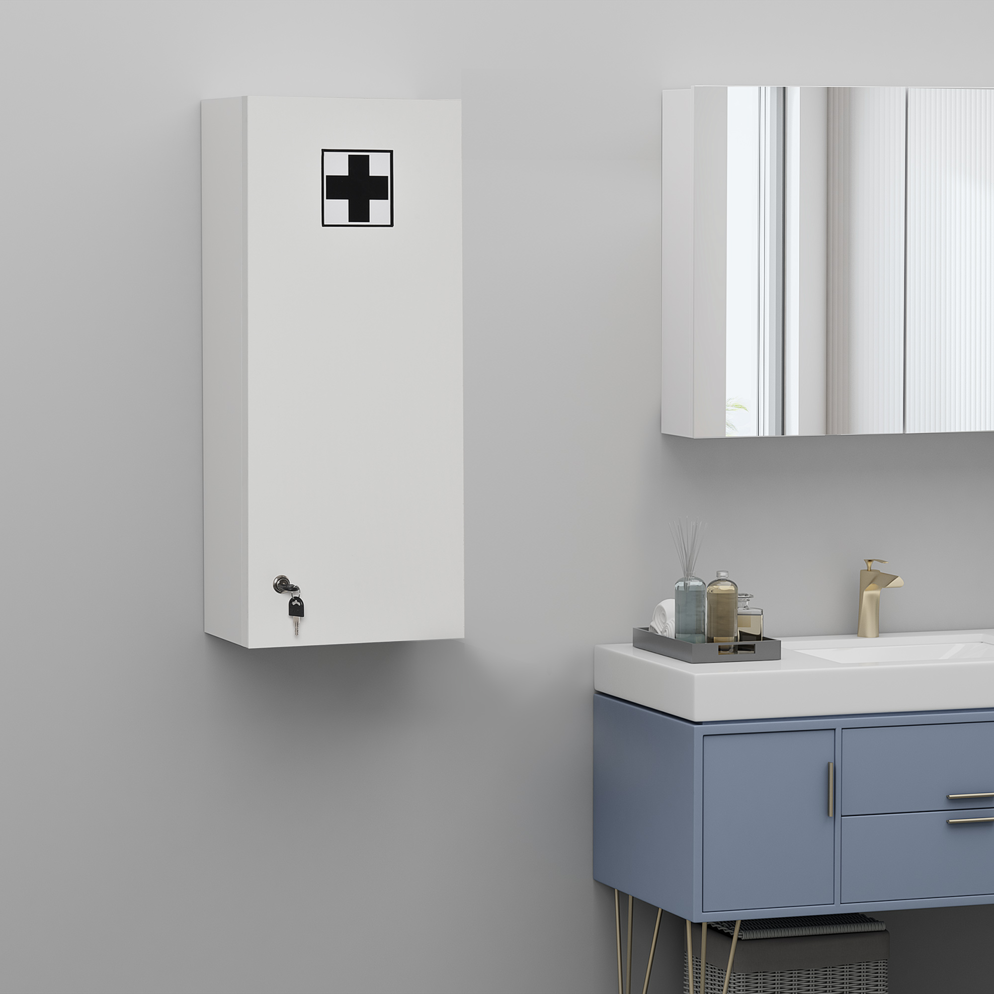 kleankin Lockable 5-Tier Wall Cabinet: Adjustable Shelves & 2 Keys for Secure Bathroom Storage, White Finish Aosom Canada