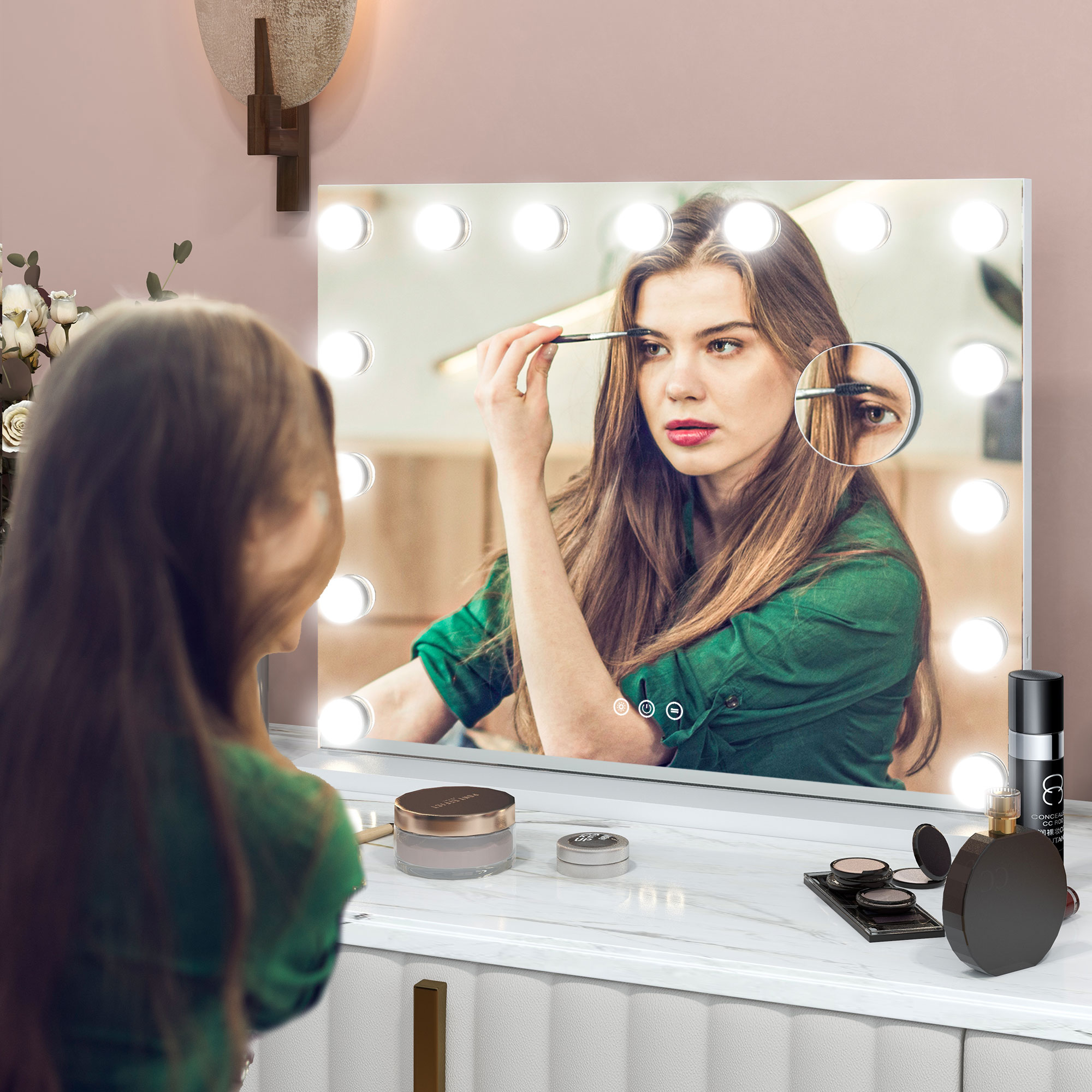 HOMCOM Hollywood Makeup Mirror with Lights, 3 Lighting Modes, USB Charging Port, Tabletop or Wall Mounted, White Aosom Canada