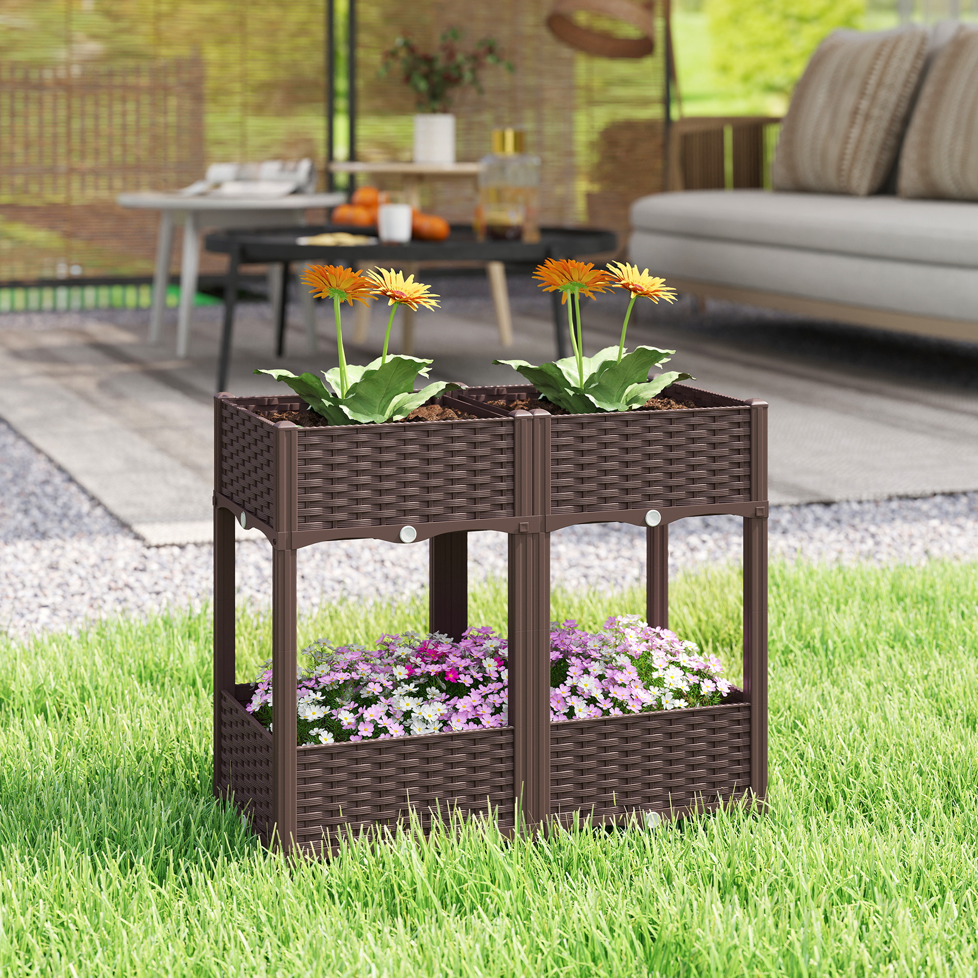 Outsunny Plastic Raised Garden Bed with Legs, Self Watering Elevated Planter Boxes with Drainage Holes and Plugs Aosom Canada
