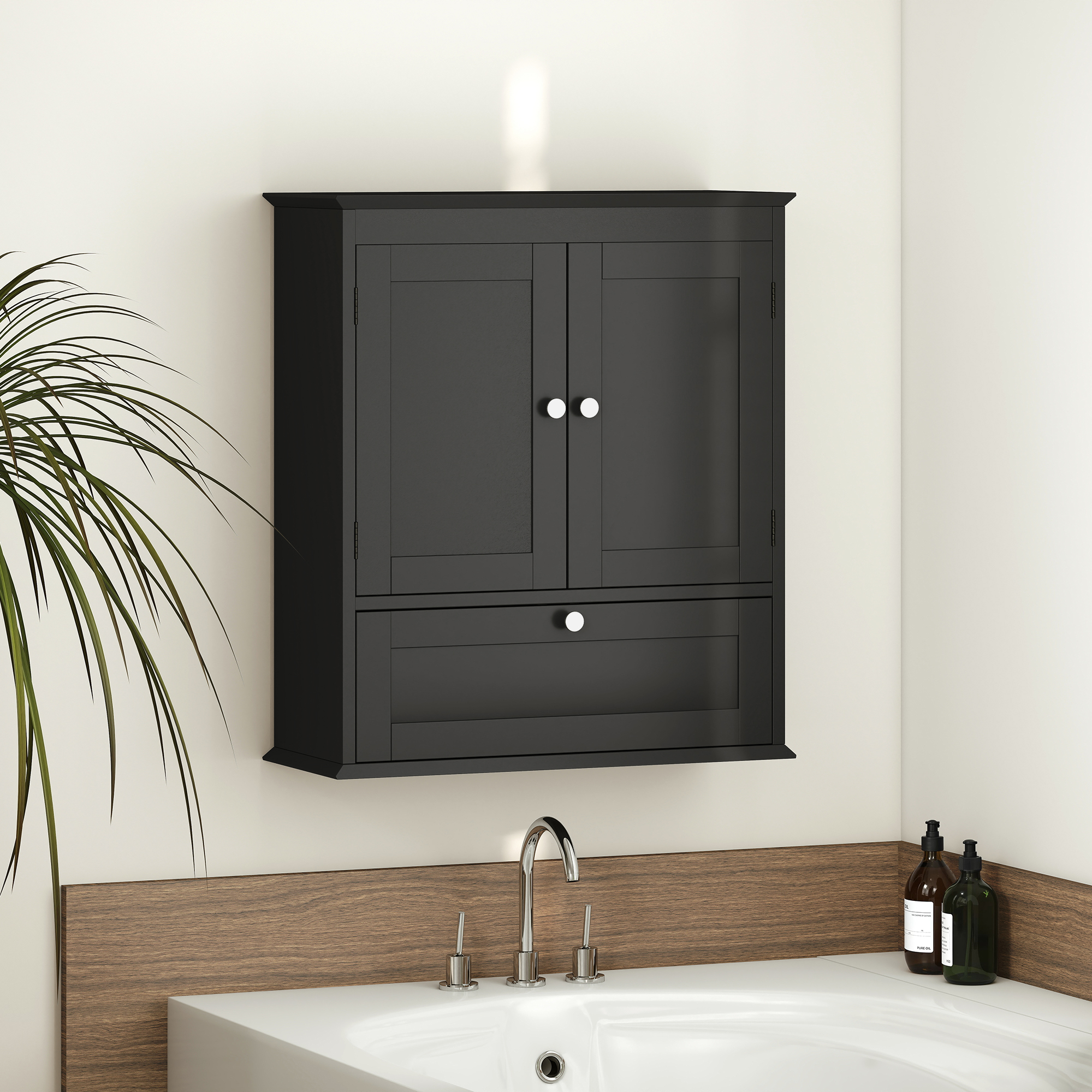 HOMCOM Medicine Cabinet with Adjustable Shelf, Bathroom Wall Cabinet Bathroom Cabinet with Recessed Panels, Black Aosom Canada
