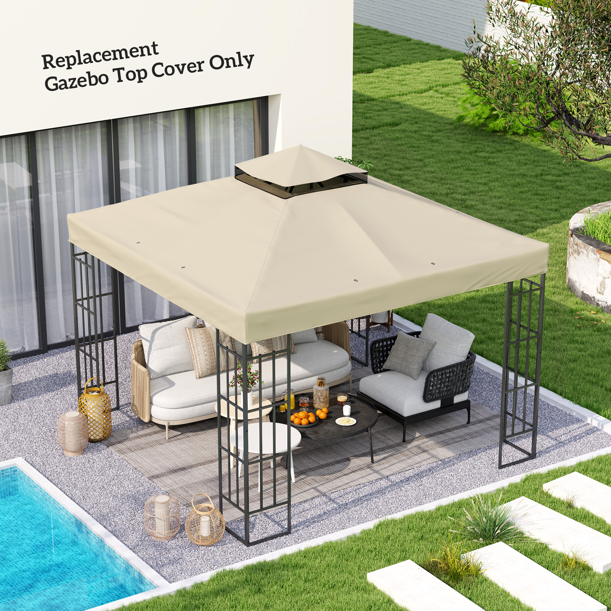 Outsunny 10' x 10' Gazebo Canopy Replacement Cover, 2-Tier Garden Gazebo Roof Replacement, UPF30+, TOP COVER ONLY, Cream White Aosom Canada