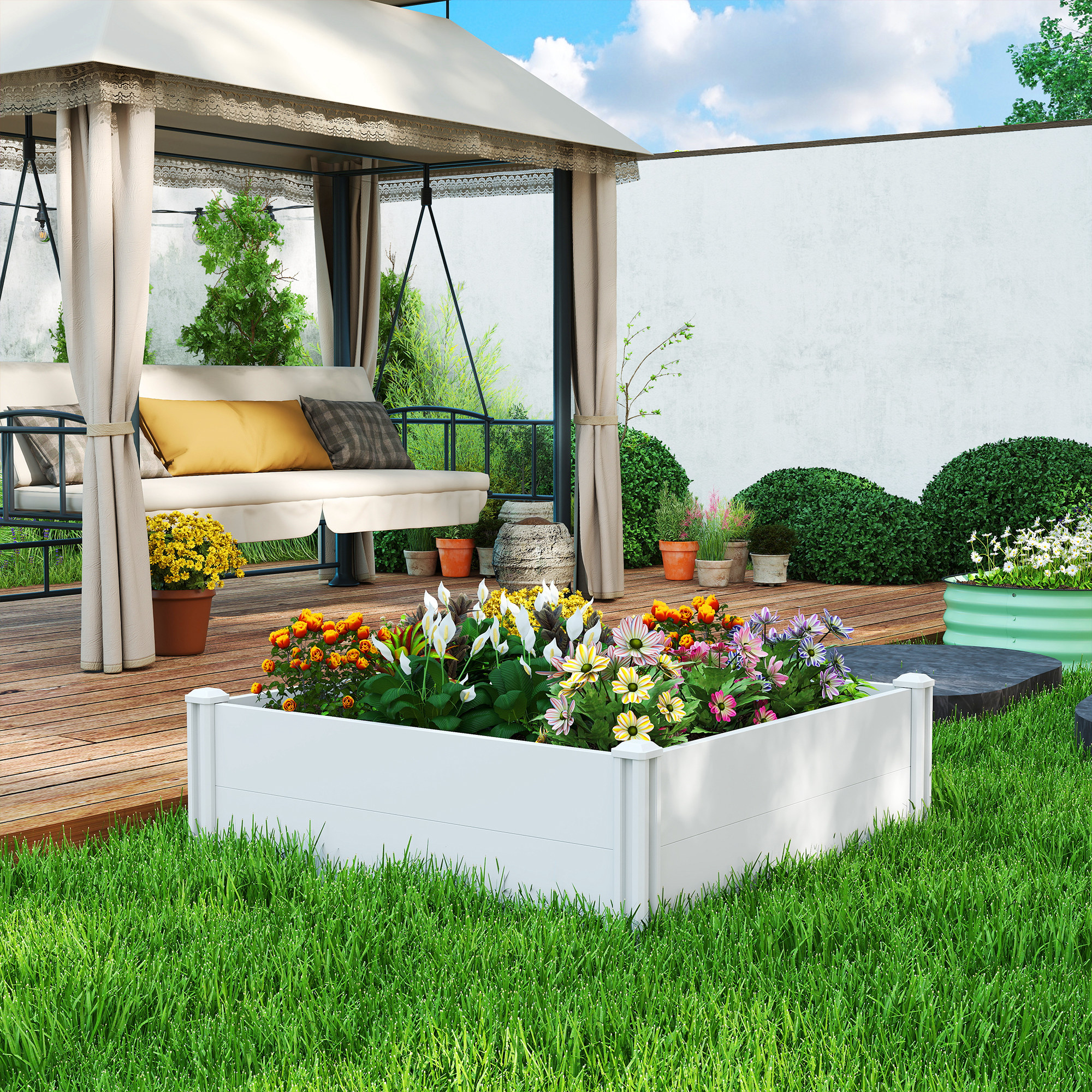 Outsunny Vinyl Raised Garden Bed Kit, 3 x 3 x 1ft Modular Elevated Garden Box with Slotting Legs and Open Bottom, White Aosom Canada