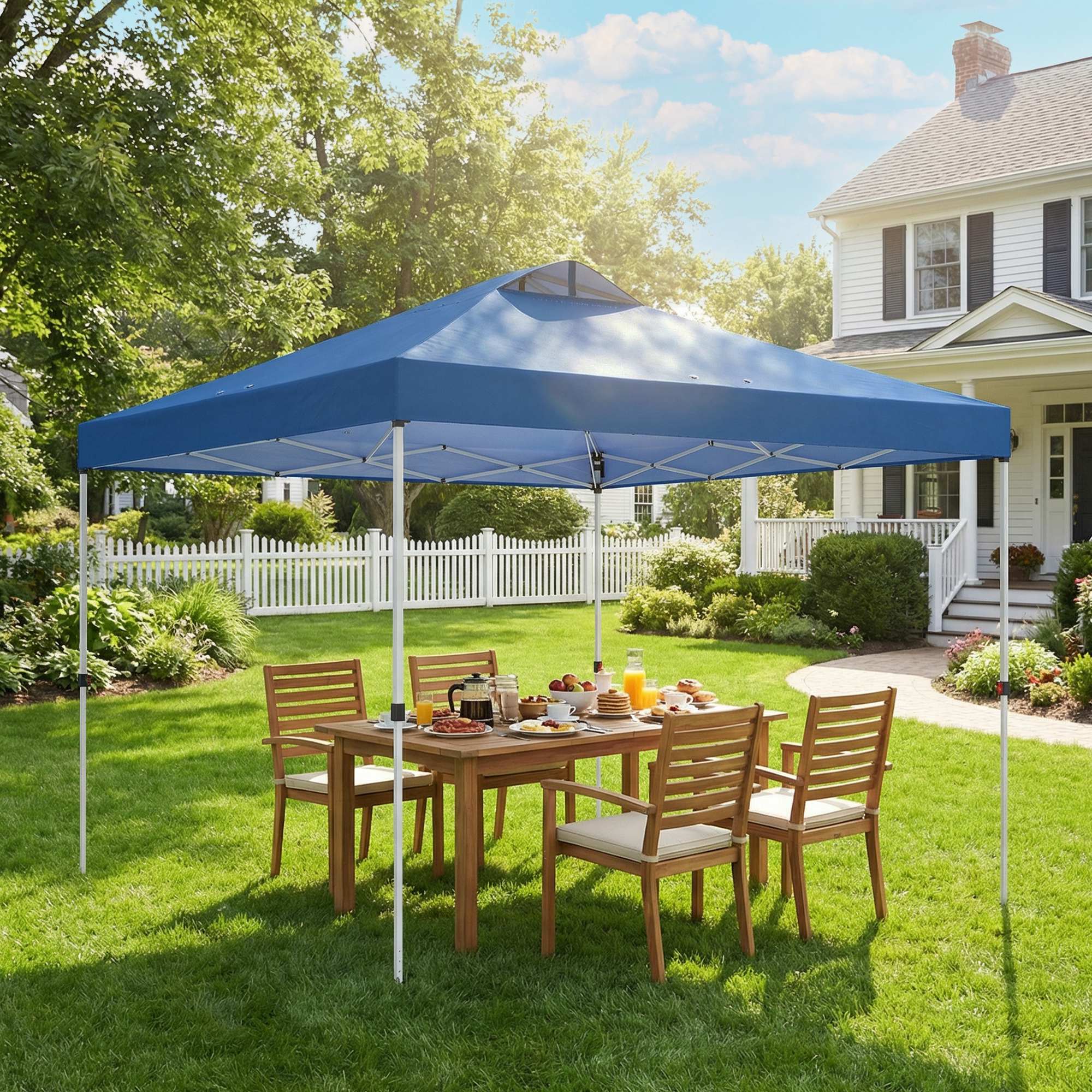 Outsunny Pop Up Canopy Waterproof Canopy Tent with Carrying Bag for Parties Garden BBQs 9.8' x 9.8', Blue Aosom Canada