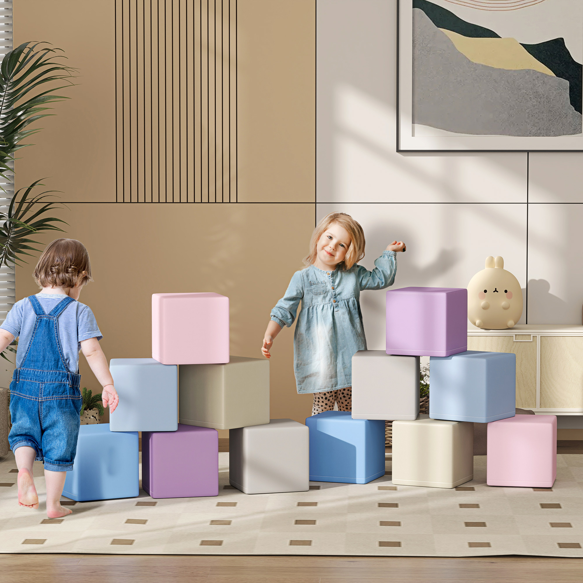 Soozier 12 Piece Soft Play Blocks Soft Foam Toy Building And Stacking Blocks - Multicolours Aosom Canada