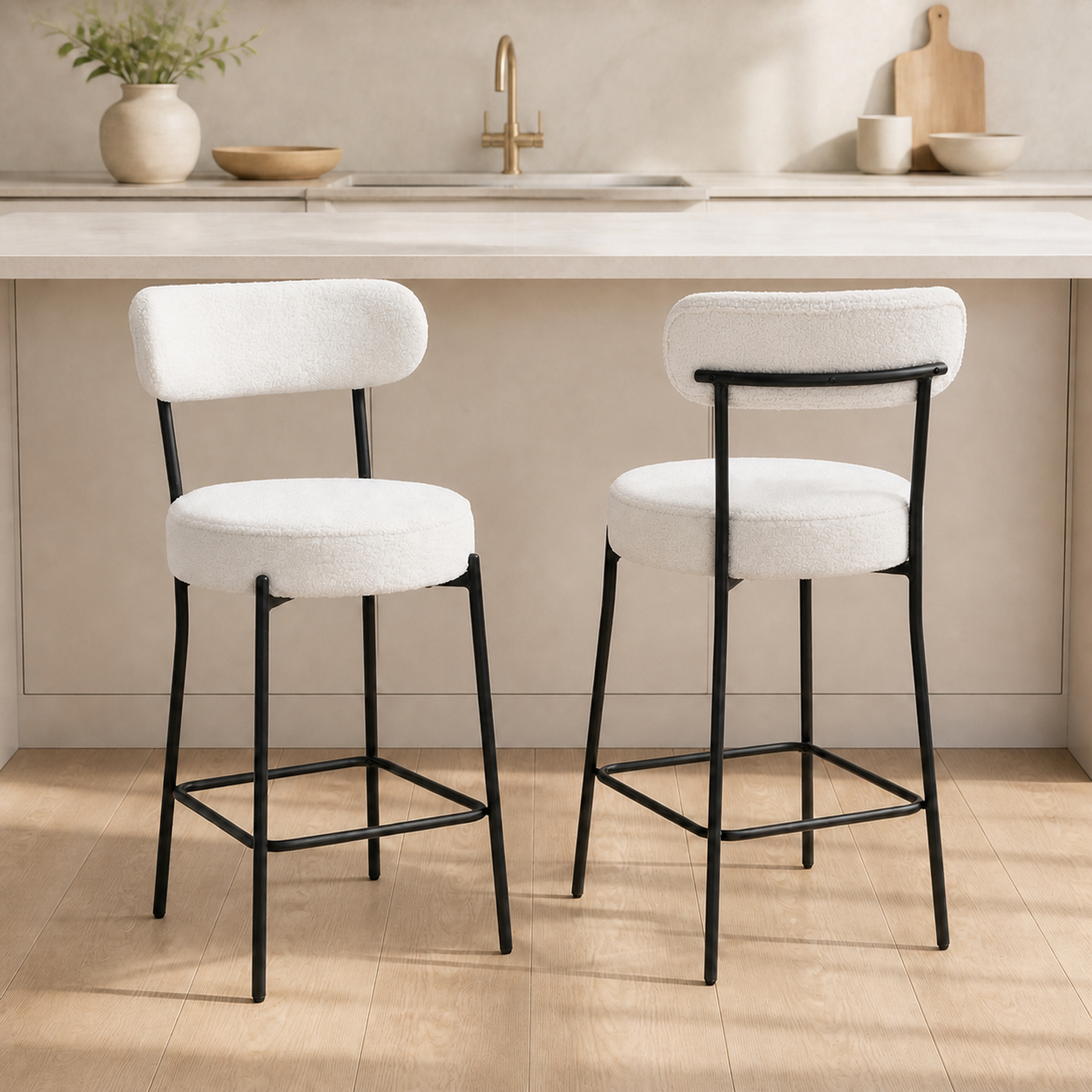 HOMCOM Set of 2 Barstools, Upholstered Bar Stools with Backrest, Footrest for Kitchen Island, Dining Room, Cream White Aosom Canada