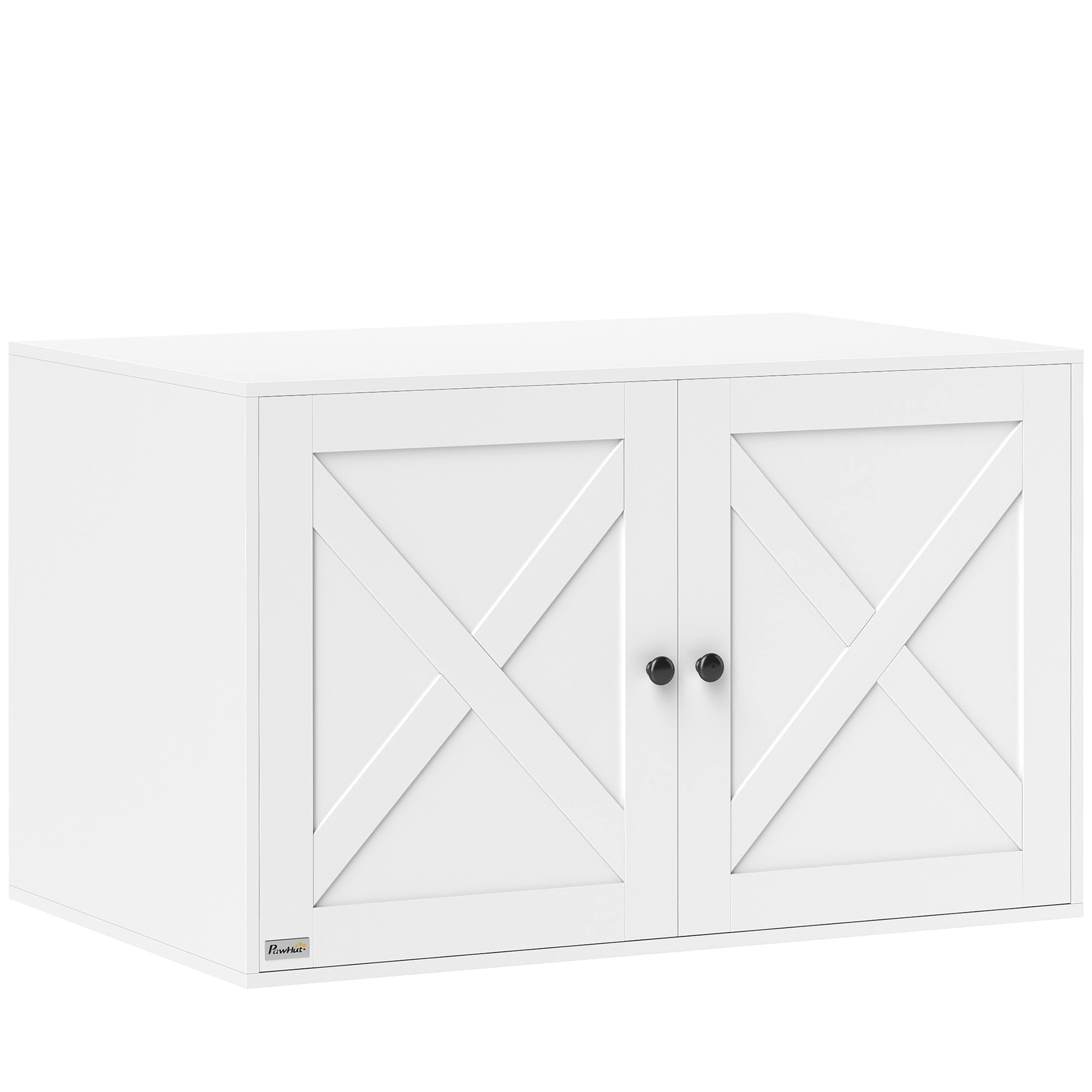 "PawHut Cat Litter Box Enclosure with Barn Door, Cat Hole, 31.5"" x 21"" x 20"", White"