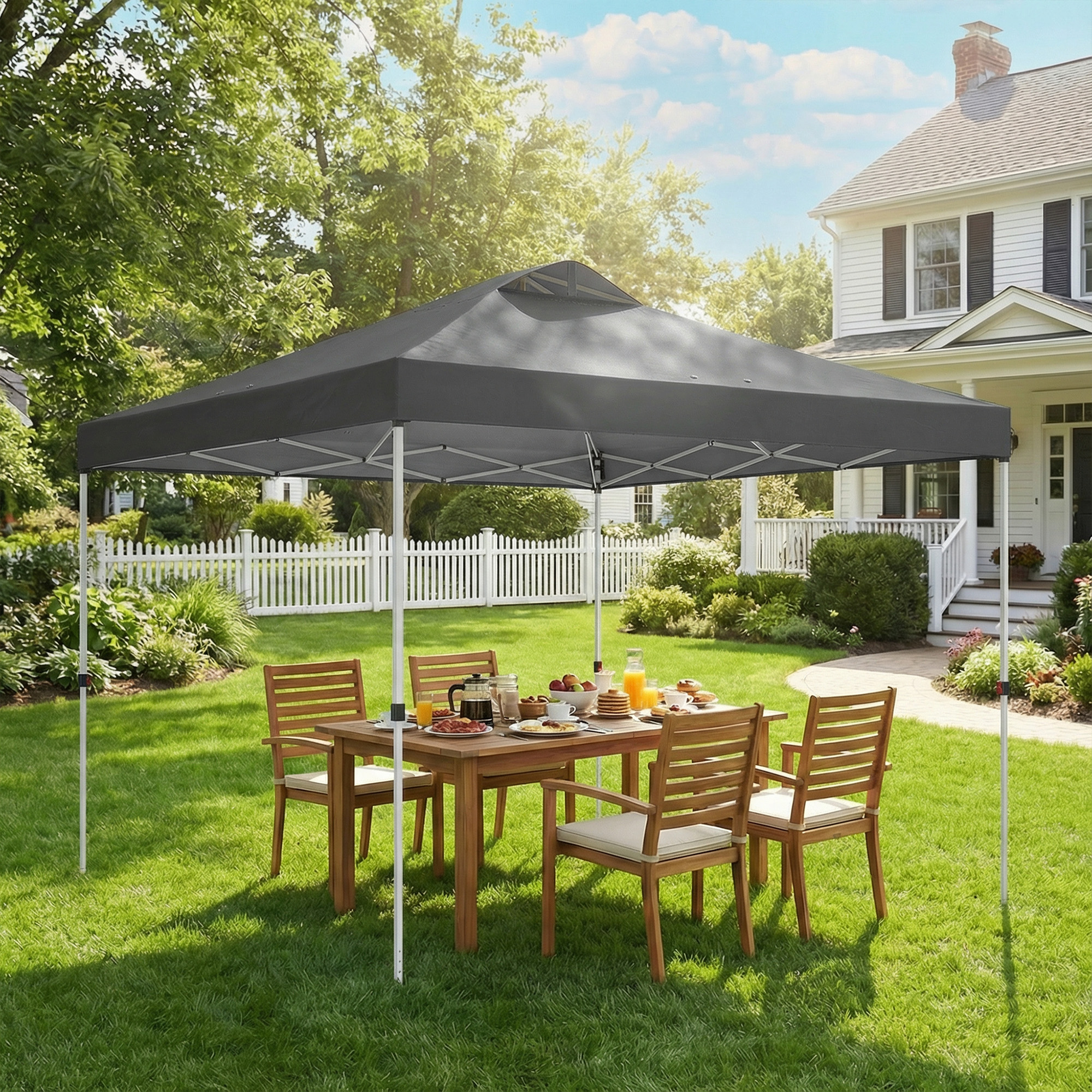 Outsunny Pop Up Canopy Waterproof Canopy Tent with Carrying Bag for Parties Garden BBQs 9.8' x 9.8', Dark Grey Aosom Canada