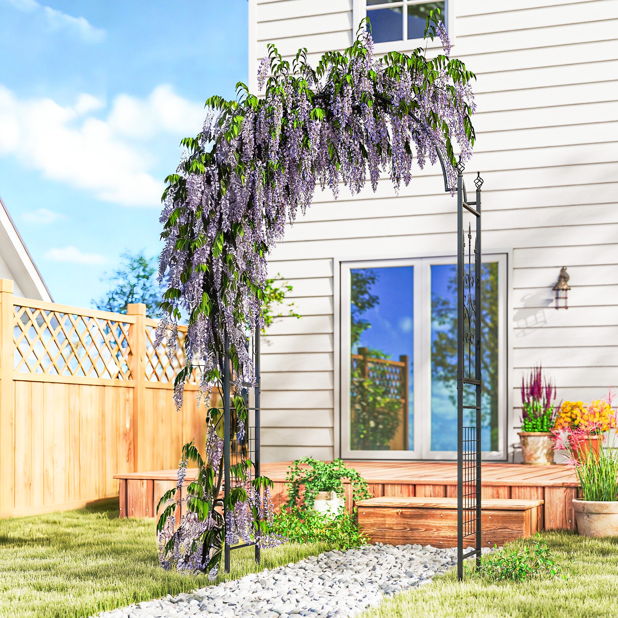 Outsunny 7.5 ft Steel Garden Arch, Outdoor Trellis Arbor with Scrollwork for Climbing Plants, Wedding Arch, Black Aosom Canada