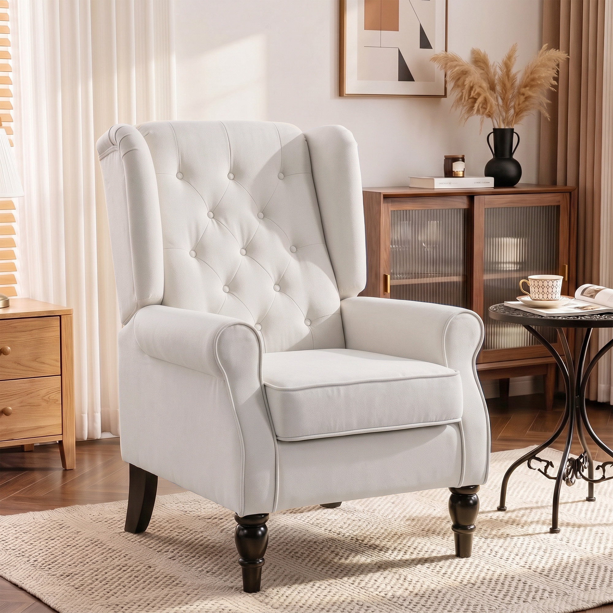 HOMCOM Living Room Accent Chair Tufted Oversized Wingback Chair with Wood Legs Rolled Arms Thick Padding White Aosom Canada