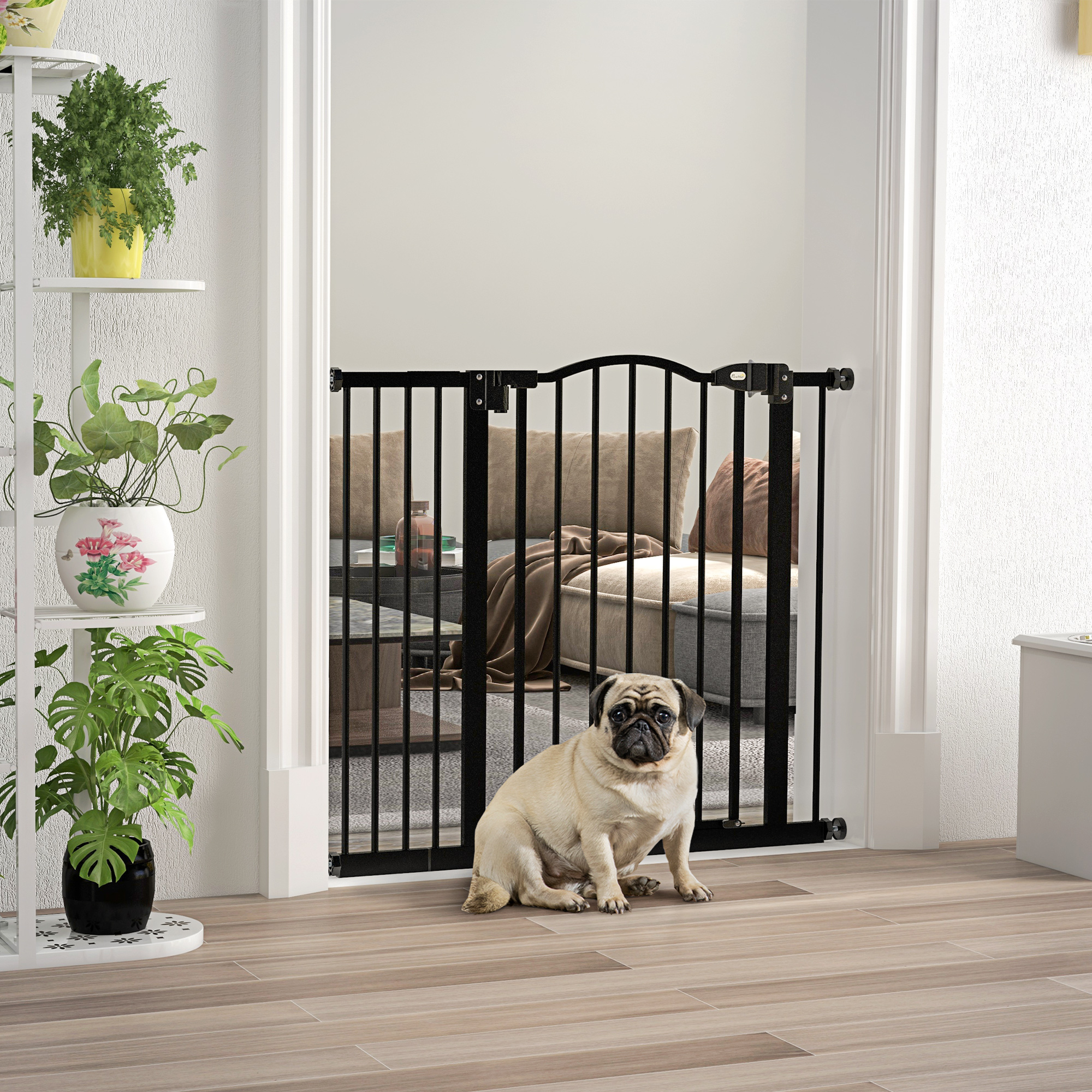 PawHut Extra Tall Dog Gate with Door, Pressure Fit, Auto Close, Double Locking for Doorways Hallways Stairs, 29"-37", Black Aosom Canada