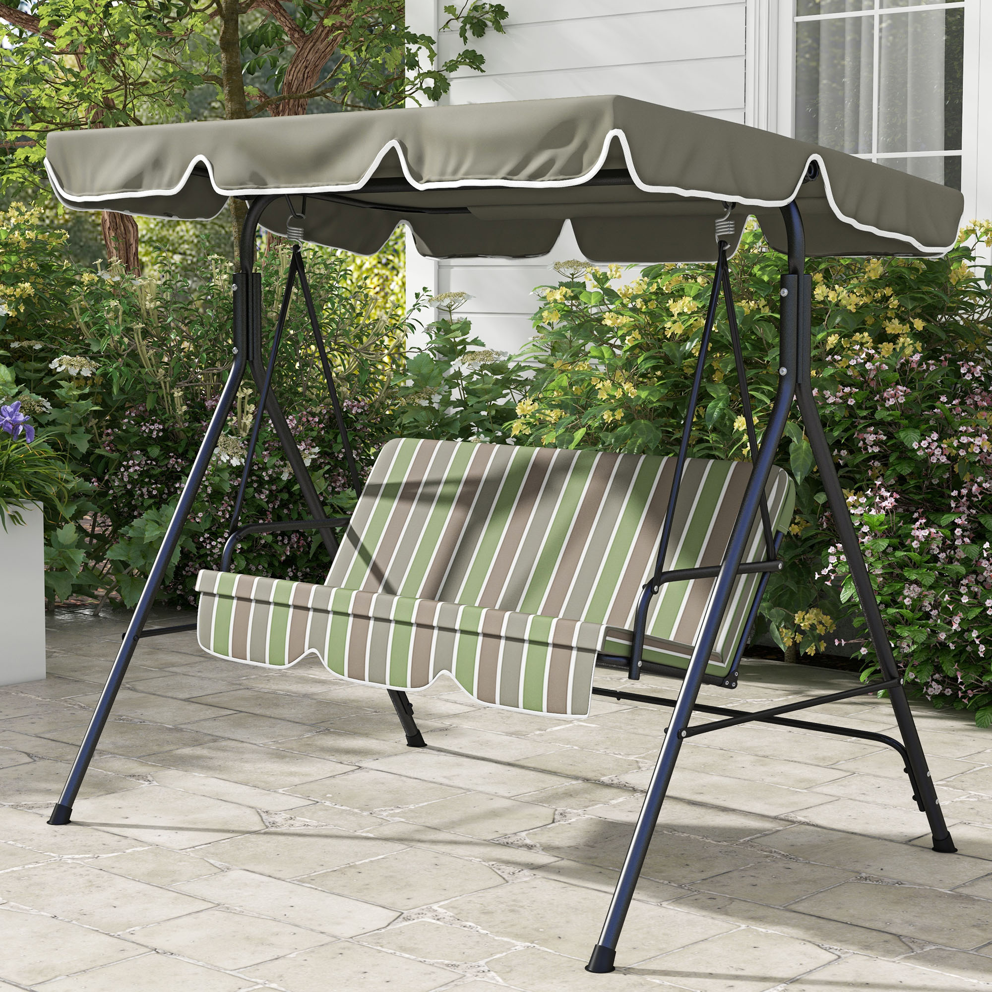 Outsunny 3-Seater Porch Swing with Adjustable Canopy - Outdoor Patio Swing Chair, Garden, Poolside, Green/Brown Aosom Canada