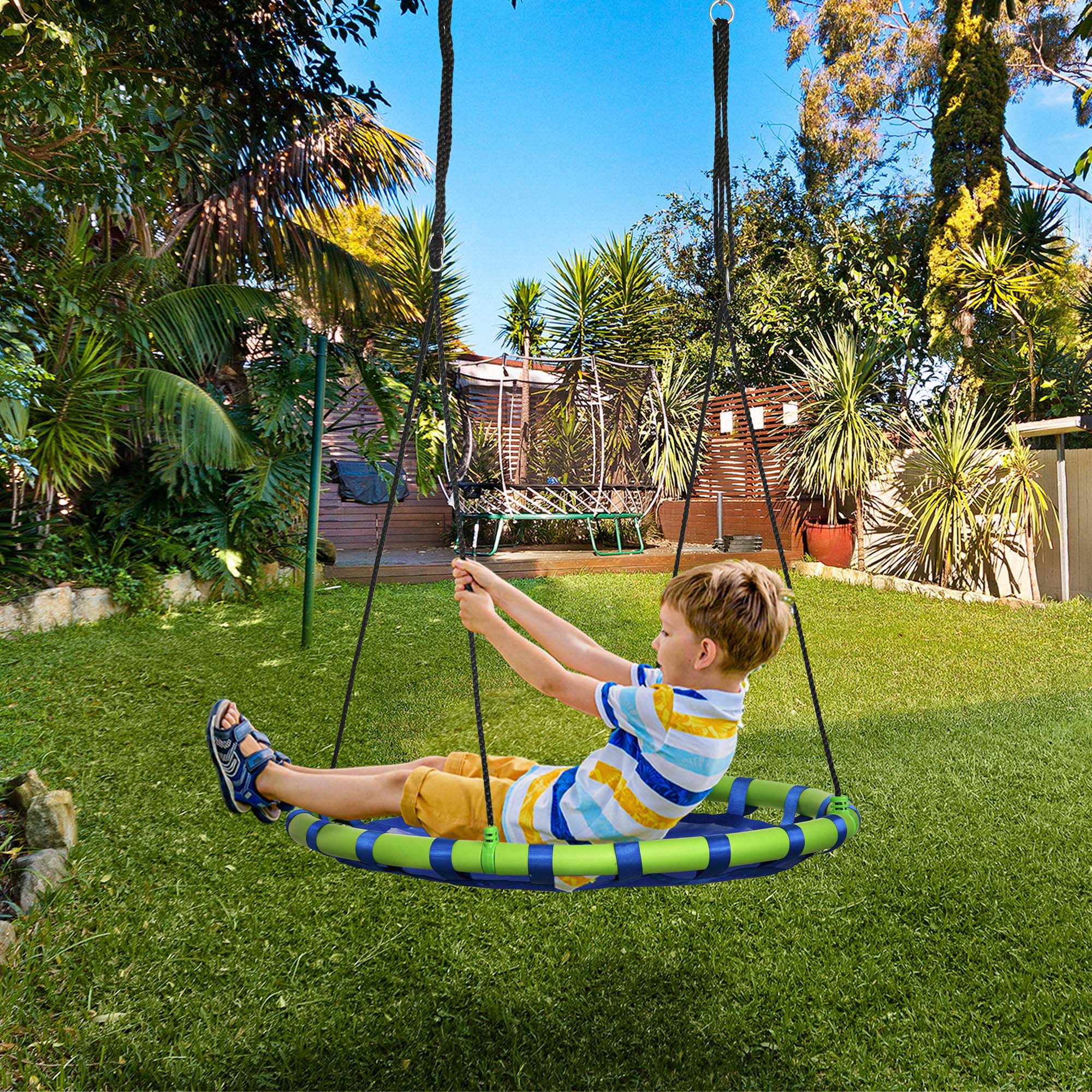 Outsunny 40 Inch Saucer Tree Swing Set for Kids with Adjustable Hanging Ropes, Steel Frame for Kids, 330lbs Capacity, Blue Aosom Canada