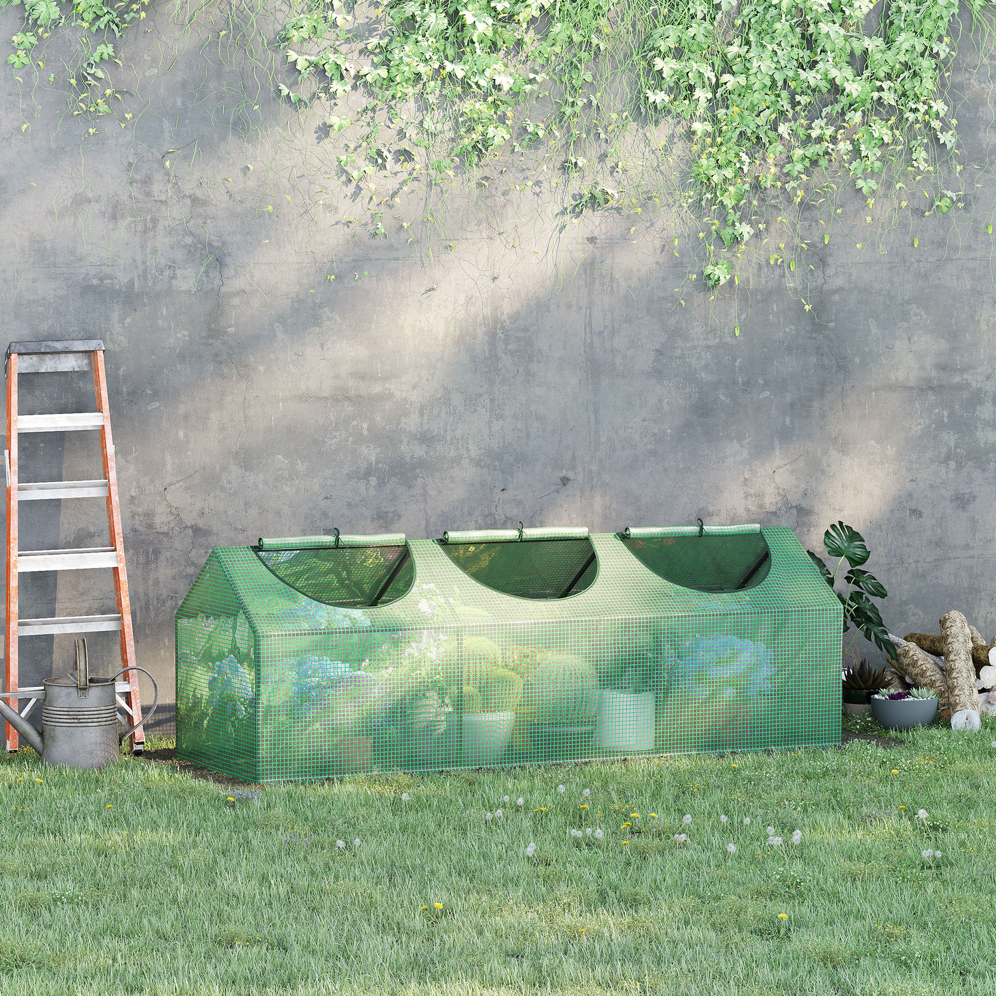 Outsunny Portable Mini Tunnel Greenhouse Garden Planting Warm House with 3 Windows, 71" x 24" x 24", Green Aosom Canada
