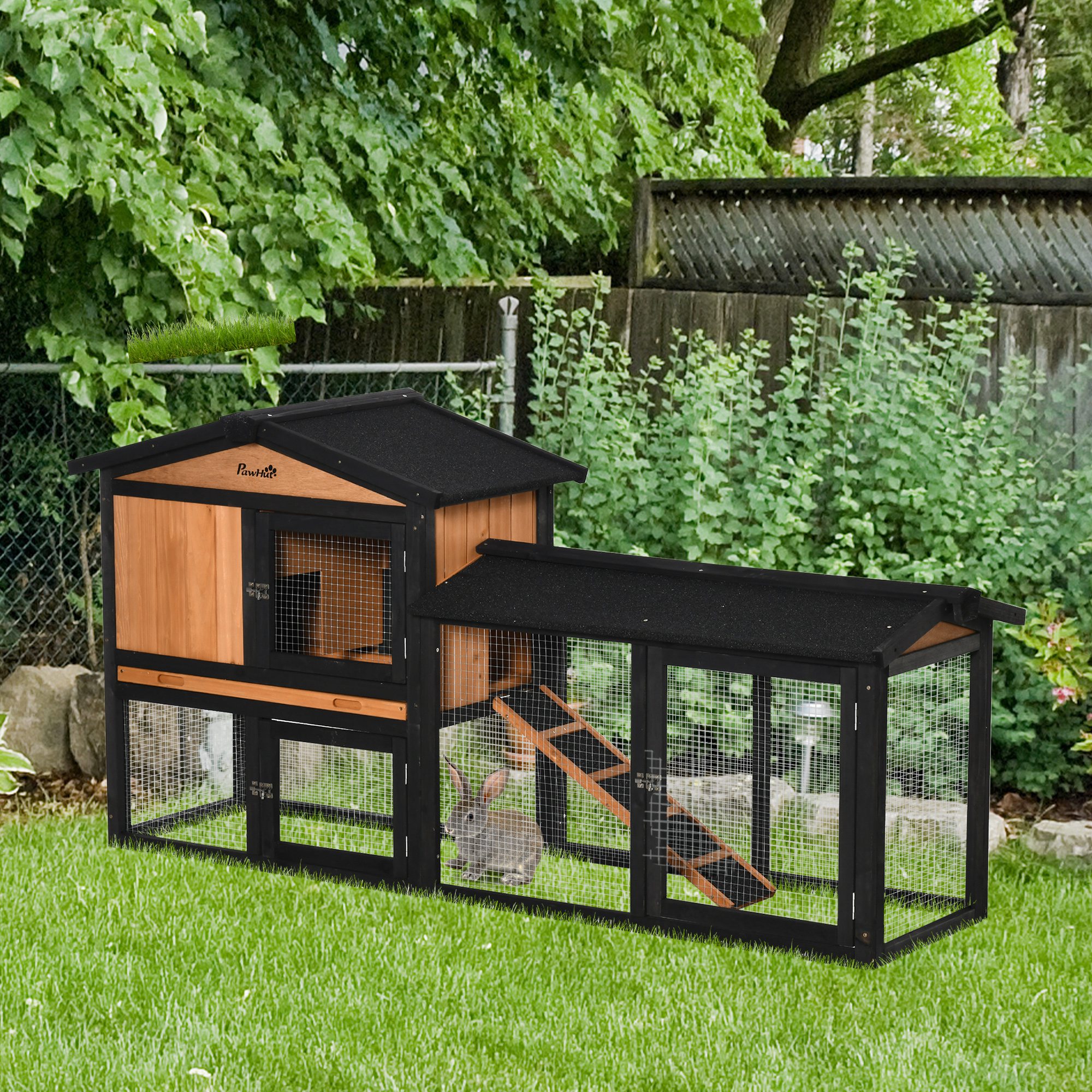PawHut 69" Wooden Rabbit Hutch Pet Playpen Bunny House Enclosure with Run Box, Slide-out Tray for Rabbits and Small Animals, Black Aosom Canada