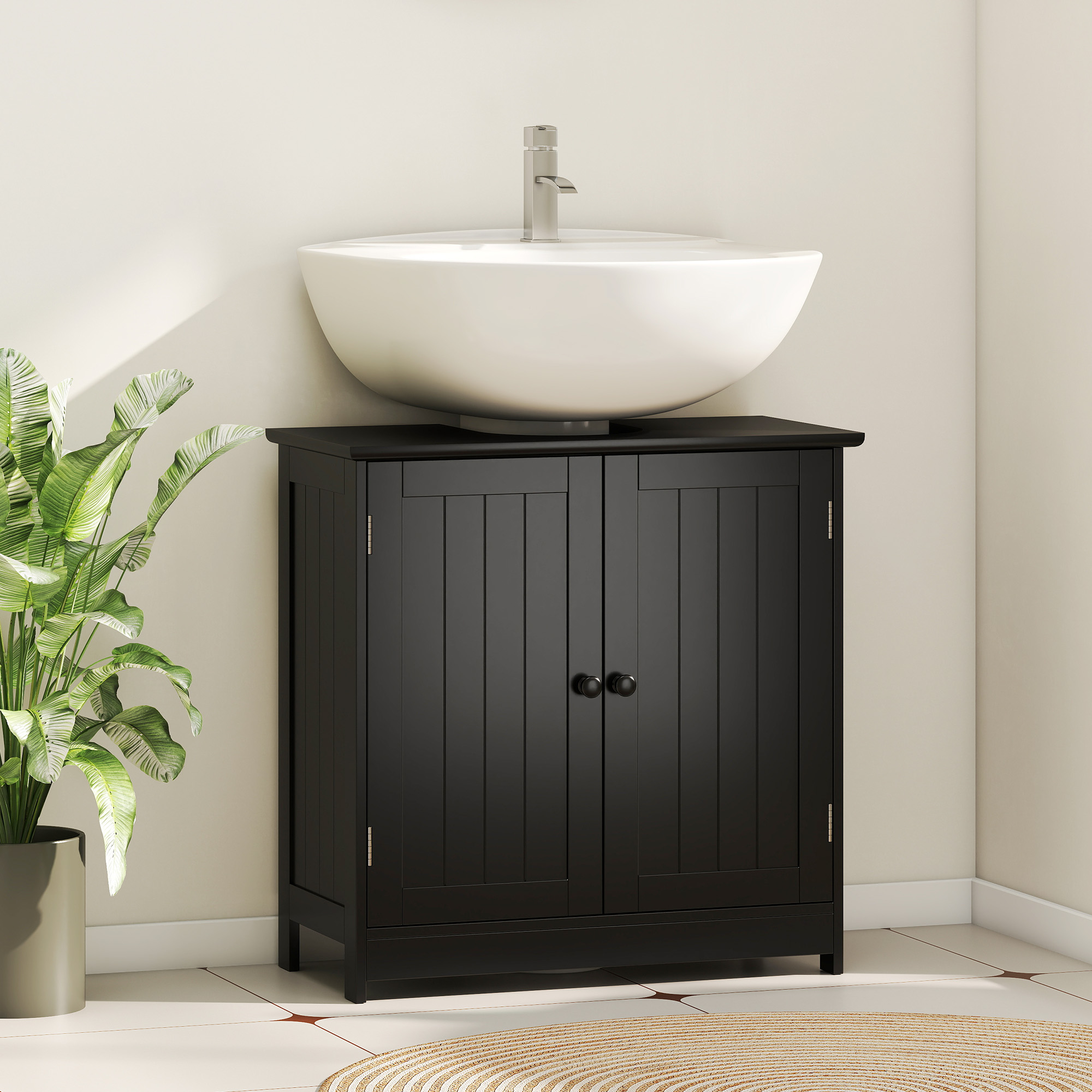 HOMCOM Black Under Sink Vanity: Pedestal Bathroom Cabinet with 2 Doors & Shelf for Compact Storage Aosom Canada