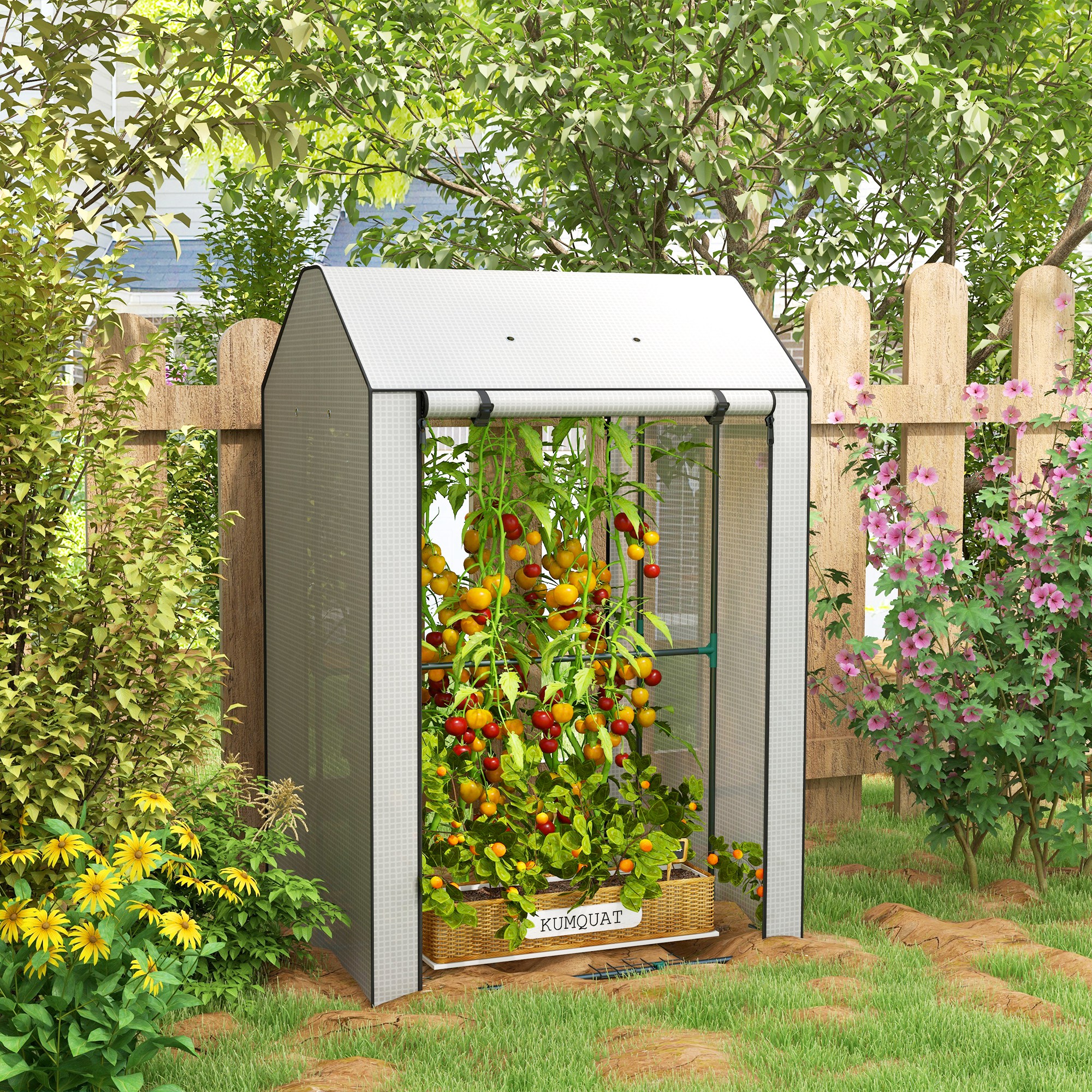 Outsunny Mini Greenhouse with 4 Wire Shelves, Portable Tomato Greenhouse with Roll Up Door, 39.4" x 31.5" x 59.1", White Aosom Canada