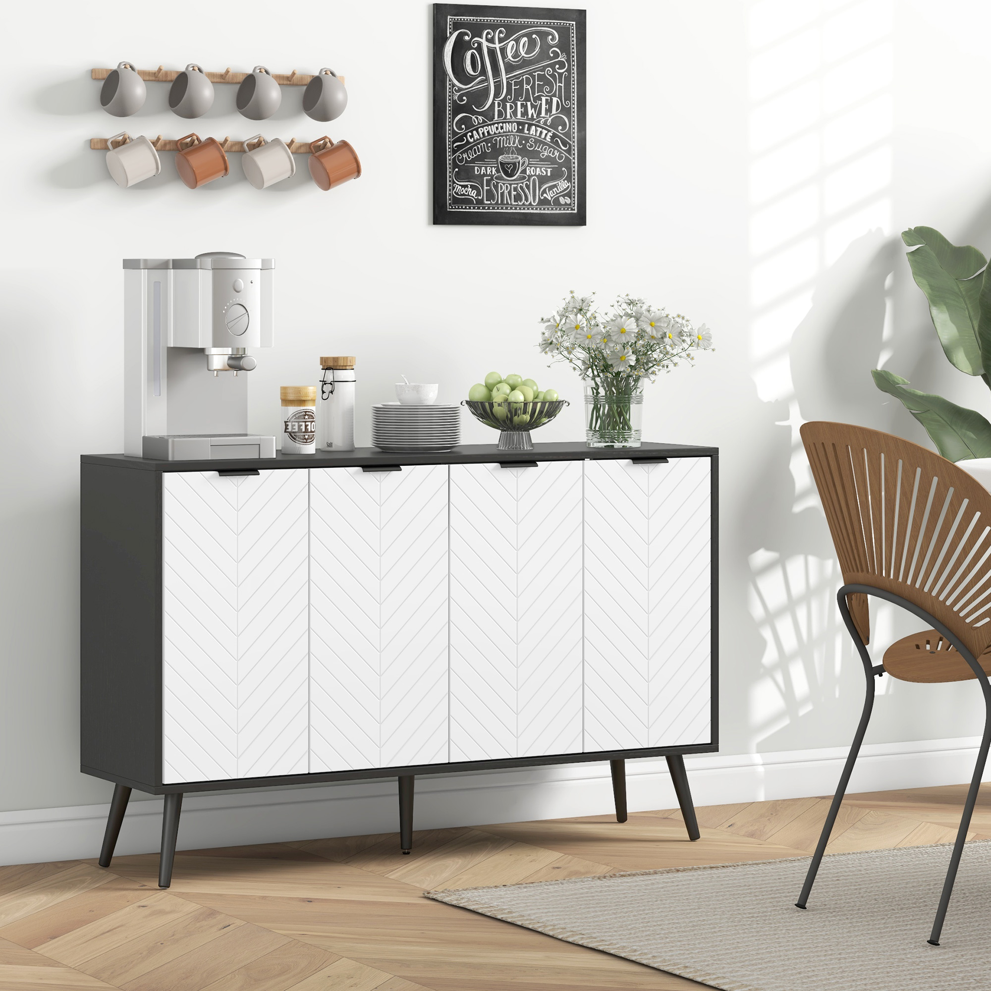 HOMCOM Sideboard Storage Cabinet Kitchen Cupboard Glass Doors Drawer Wine Rack White Living Room Furniture Aosom Canada