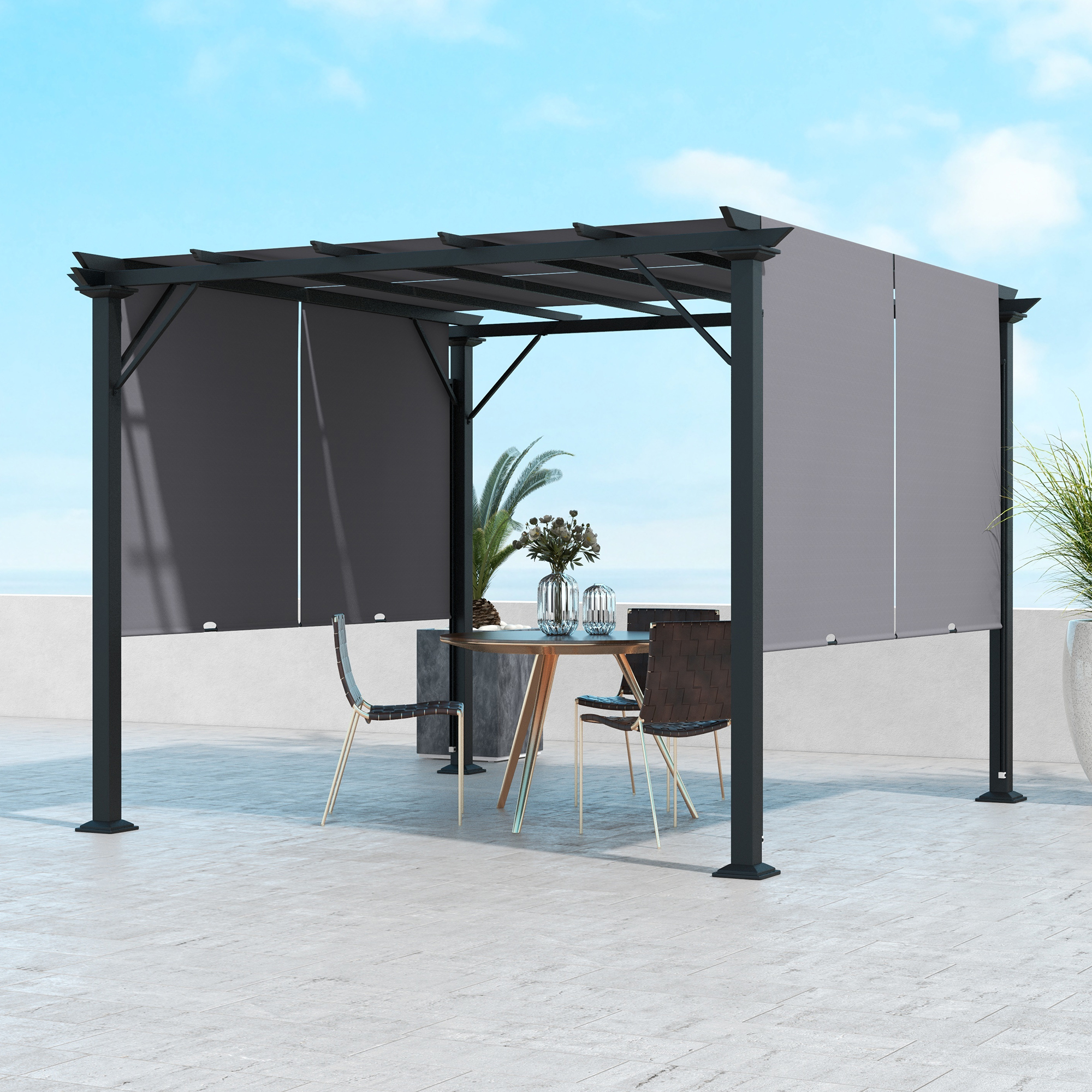 Outsunny 10' x 10' Retractable Pergola Canopy for Backyard, Grey Aosom Canada