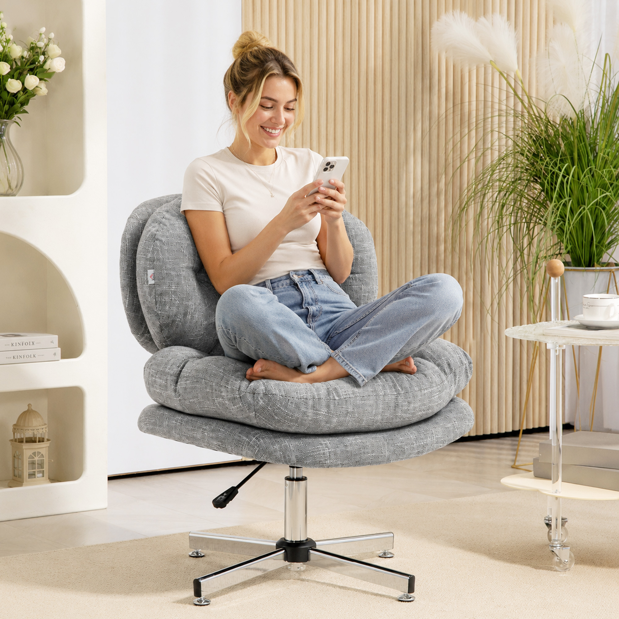 HOMCOM Computer Desk Chair, Armless Office Chair with Wide Padded Seat and Adjustable Height, Grey Aosom Canada