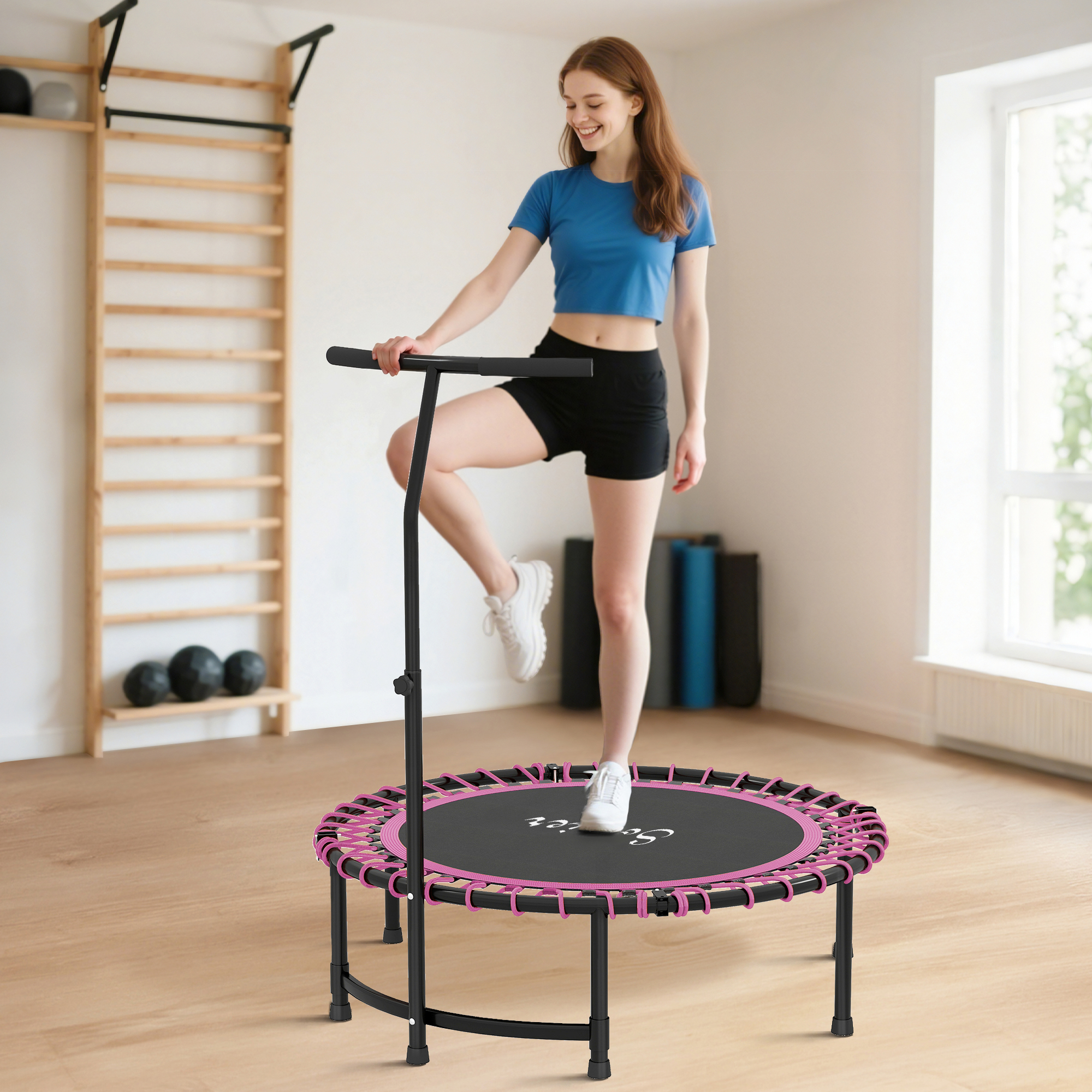 Soozier 45" Mini Trampoline for Adults, Foldable Fitness Exercise Rebounder with Adjustable Handle Aosom Canada
