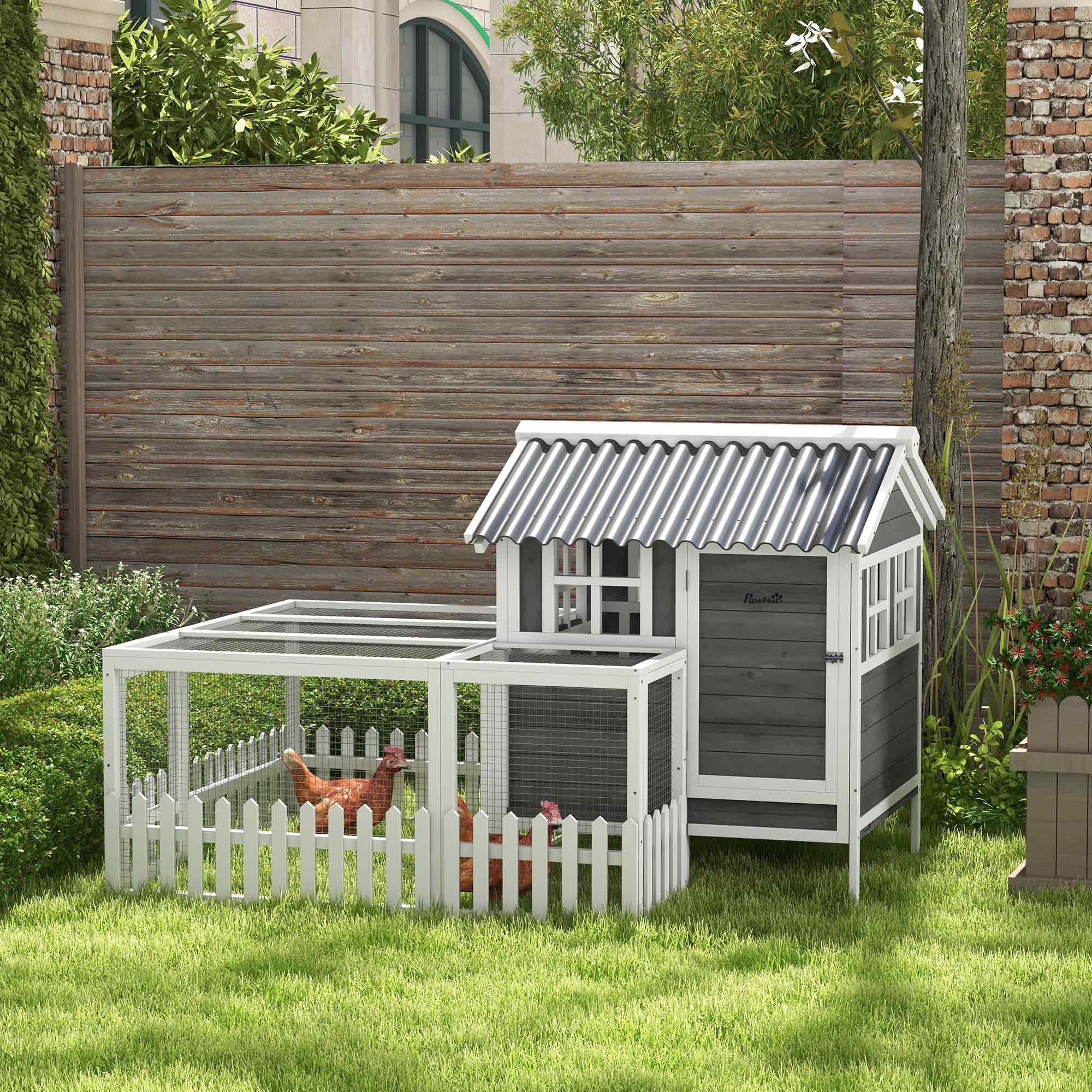 PawHut Wooden Chicken Coop with Run for 3-4 Chicken, Bunnies, Ducks Aosom Canada