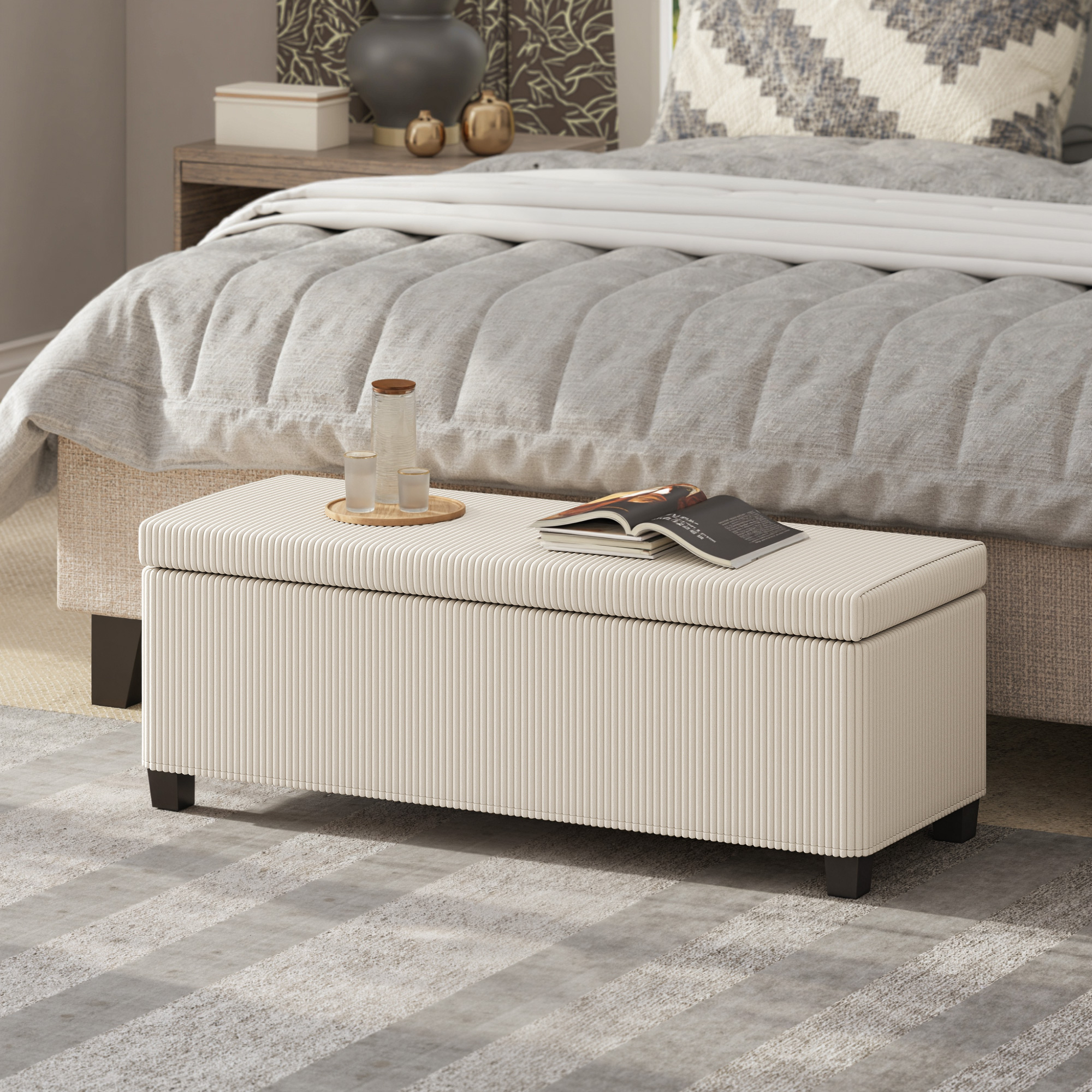 HOMCOM 44 Inches Ottoman with Storage, Lid, Legs, Corduroy End of Bed Bench for Living Room, Bedroom, Entryway, Beige Aosom Canada