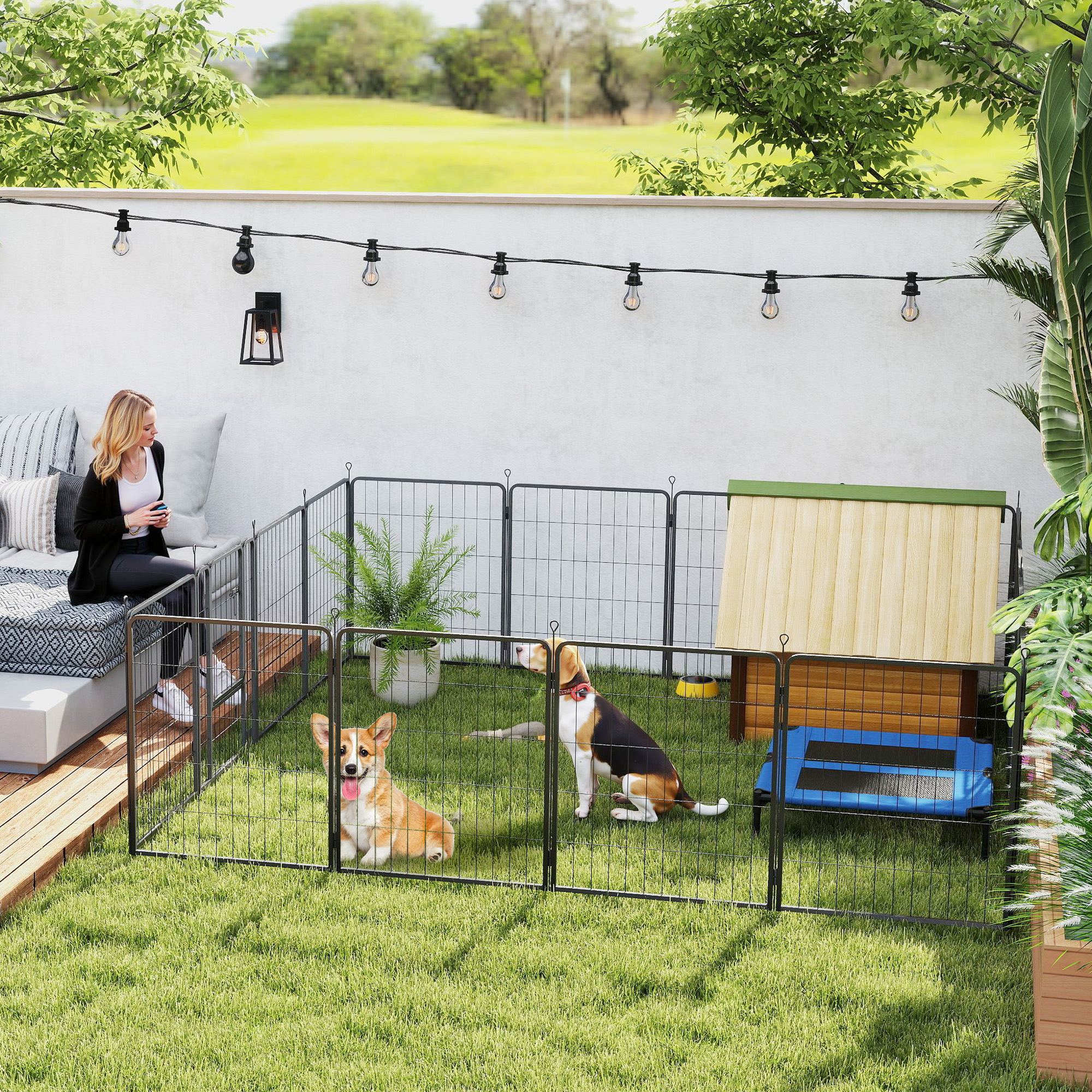 PawHut 16 Panels Dog Playpen with Strap, Portable & DIY, for Medium Dogs, for Yard, RV, Camping, Garden, 31.5" H Aosom Canada