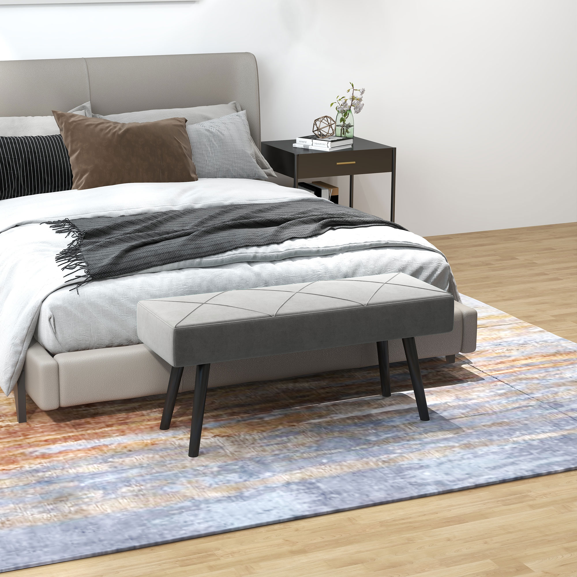 HOMCOM 39 Inches End Bed Bench, Modern Velvet-feel Bedroom Bench with Foot Pads Steel Legs, End of Bed Bench for Bedroom Grey Aosom Canada