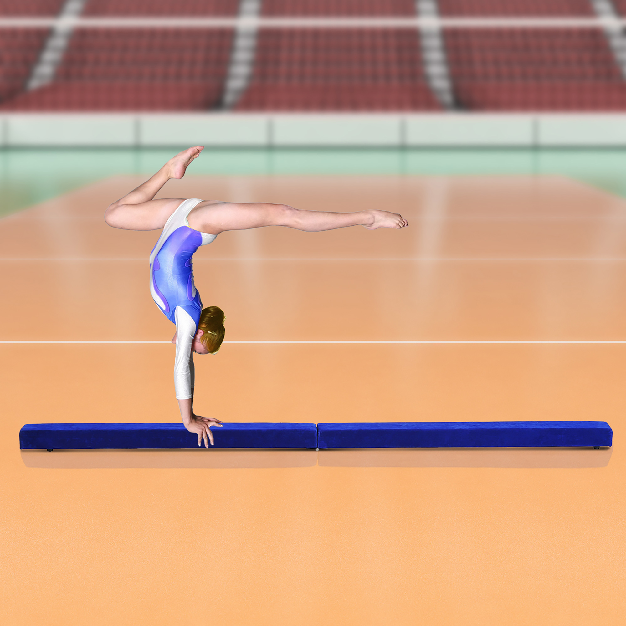Soozier 7FT Folding Floor Balance Beam WOOD CORE Gymnastic Training Low Height Beam with Suede Surface, Blue Aosom Canada