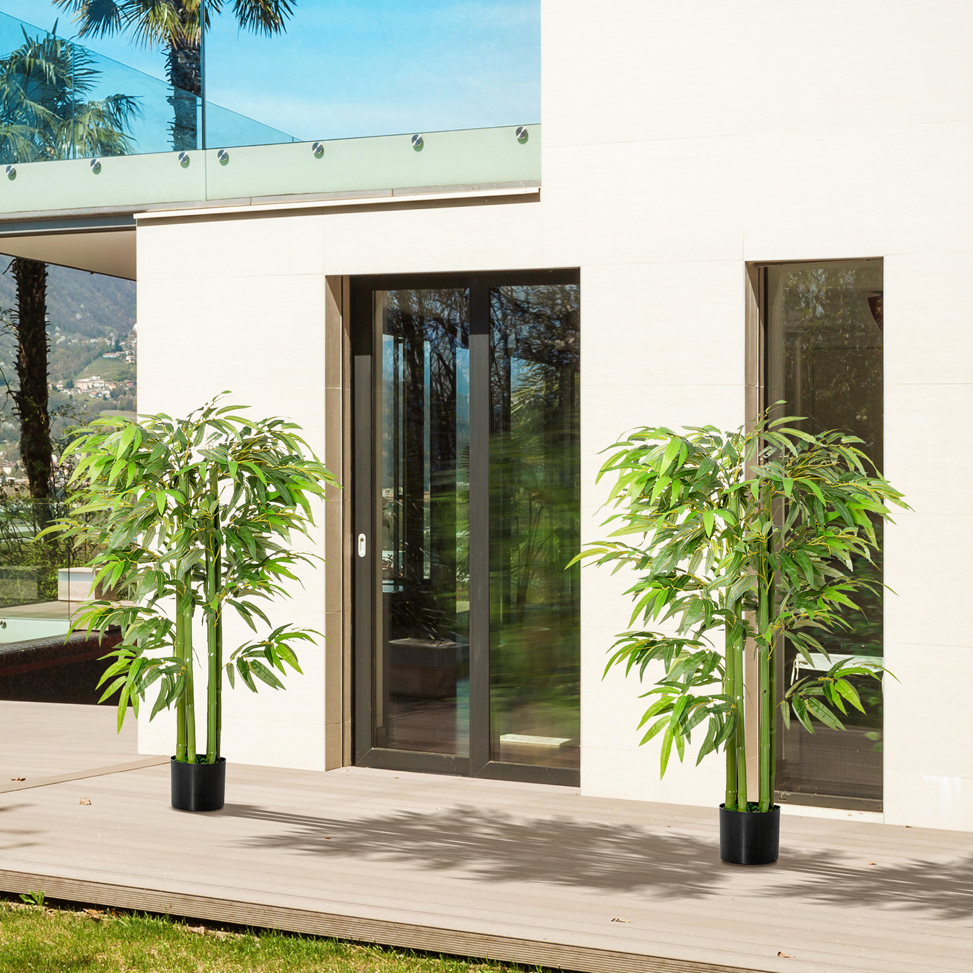 HOMCOM Set of 2 4.5FT Artificial Bamboo Tree Faux Decorative Plant in Nursery Pot for Indoor Outdoor Décor Aosom Canada
