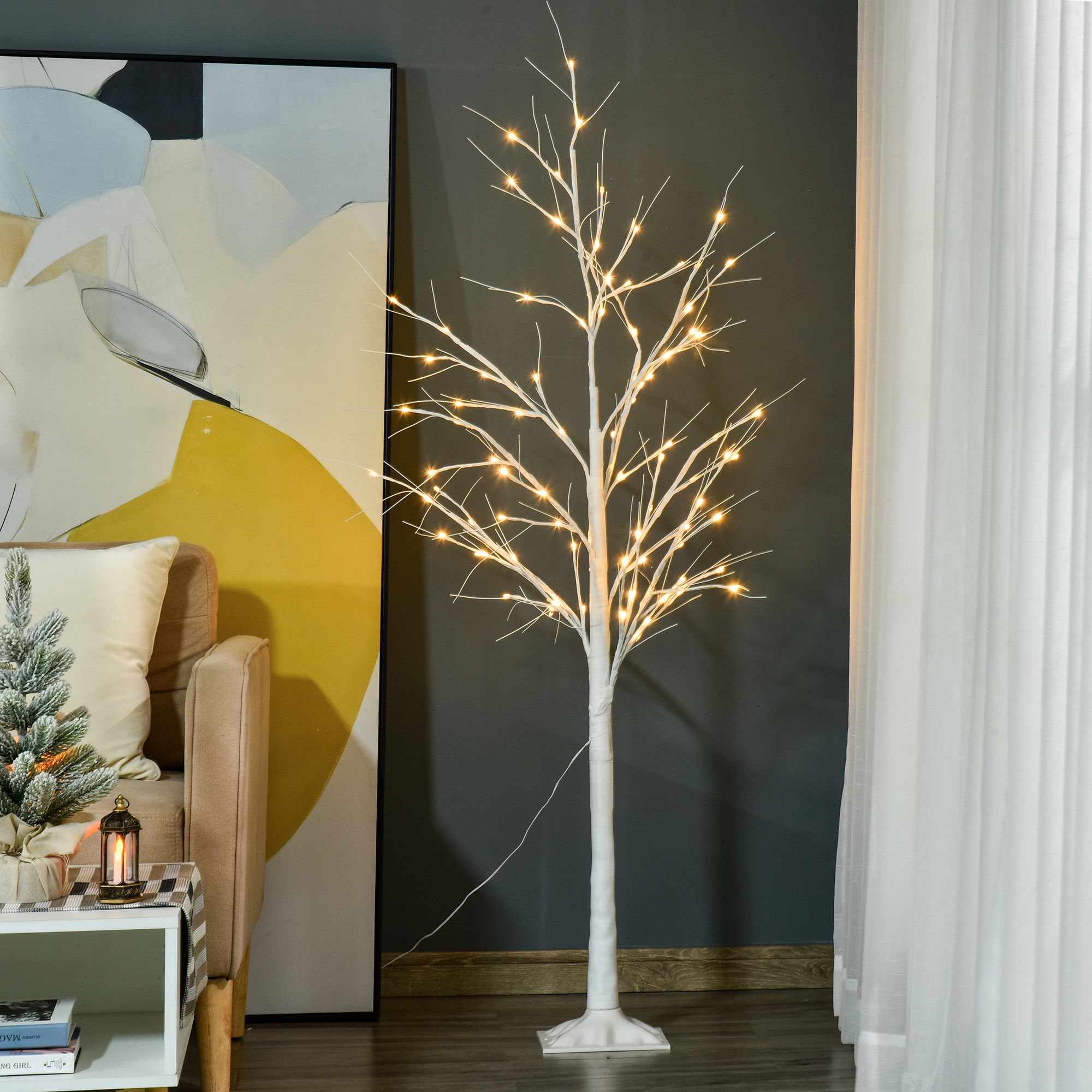 Outsunny 5FT Garden Birch Tree Light with 58 Warm LEDs and 8 Light Modes, DIY Artificial Tree Lamp for Birthday Wedding Party Aosom Canada