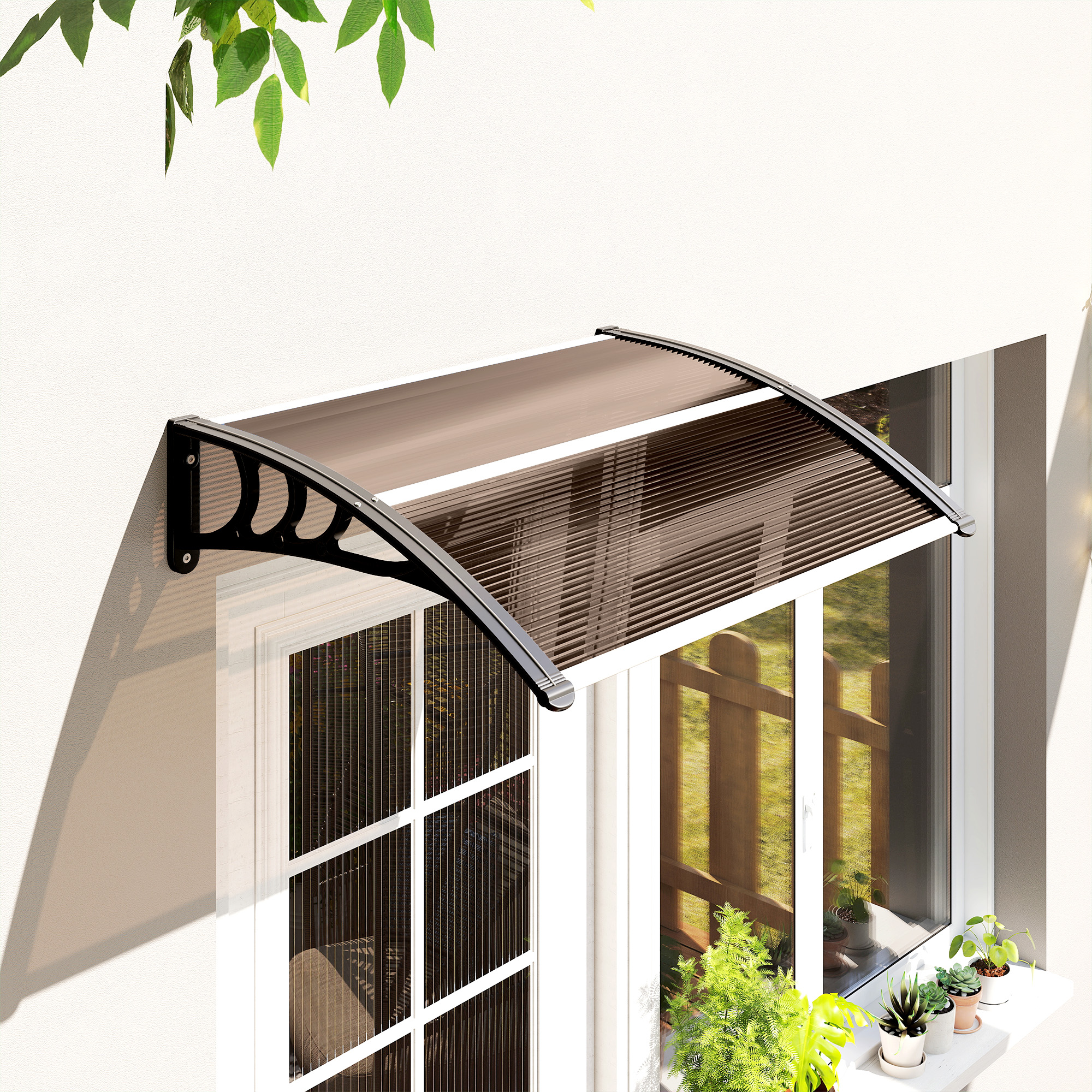 Outsunny Window Awning Door Canopy, Polycarbonate Cover Patio Awnings, 30" x 50", Brown Aosom Canada