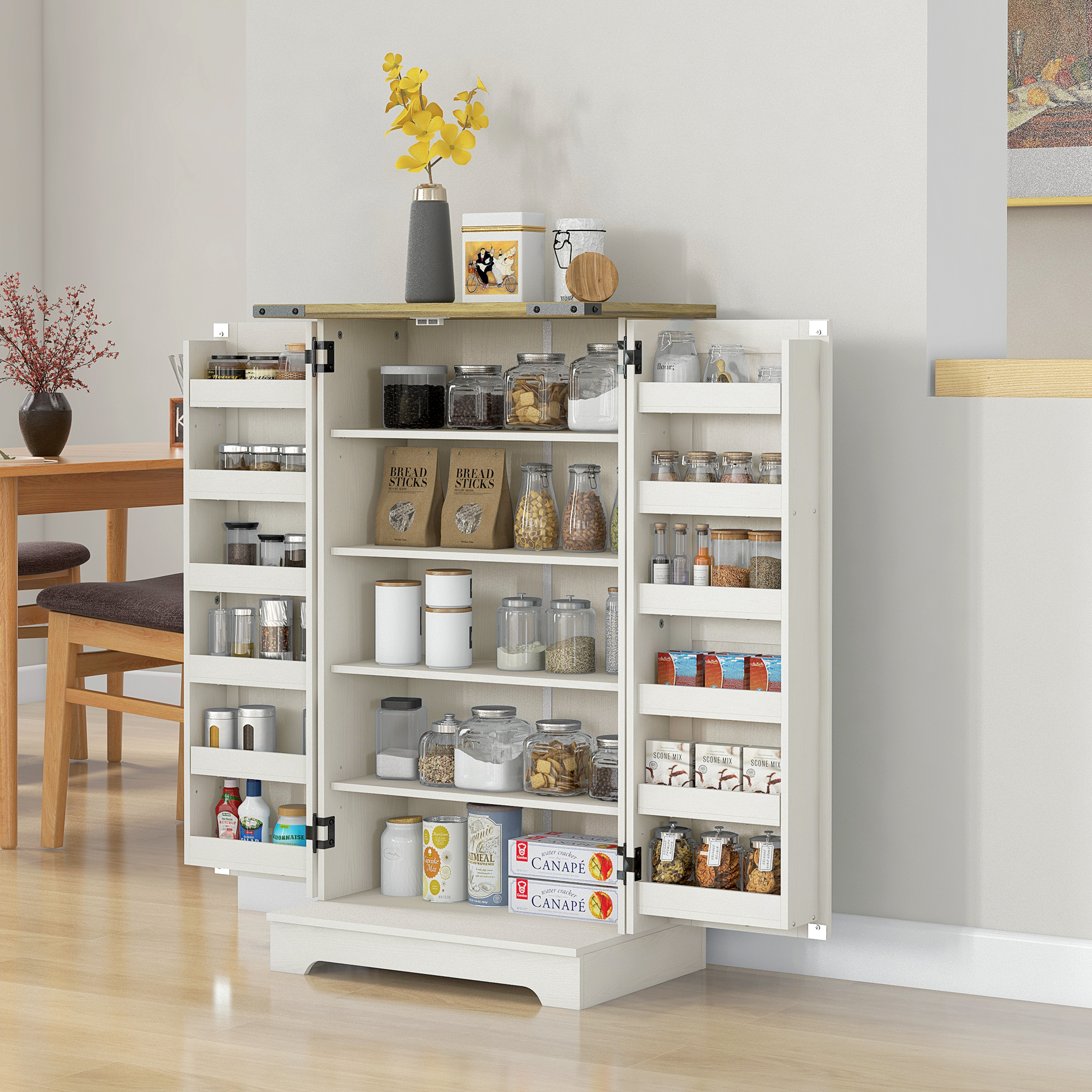 HOMCOM Farmhouse Kitchen Pantry Storage Cabinet, Kitchen Pantry Cabinet with Doors and Adjustable Shelves, Cream White Aosom Canada
