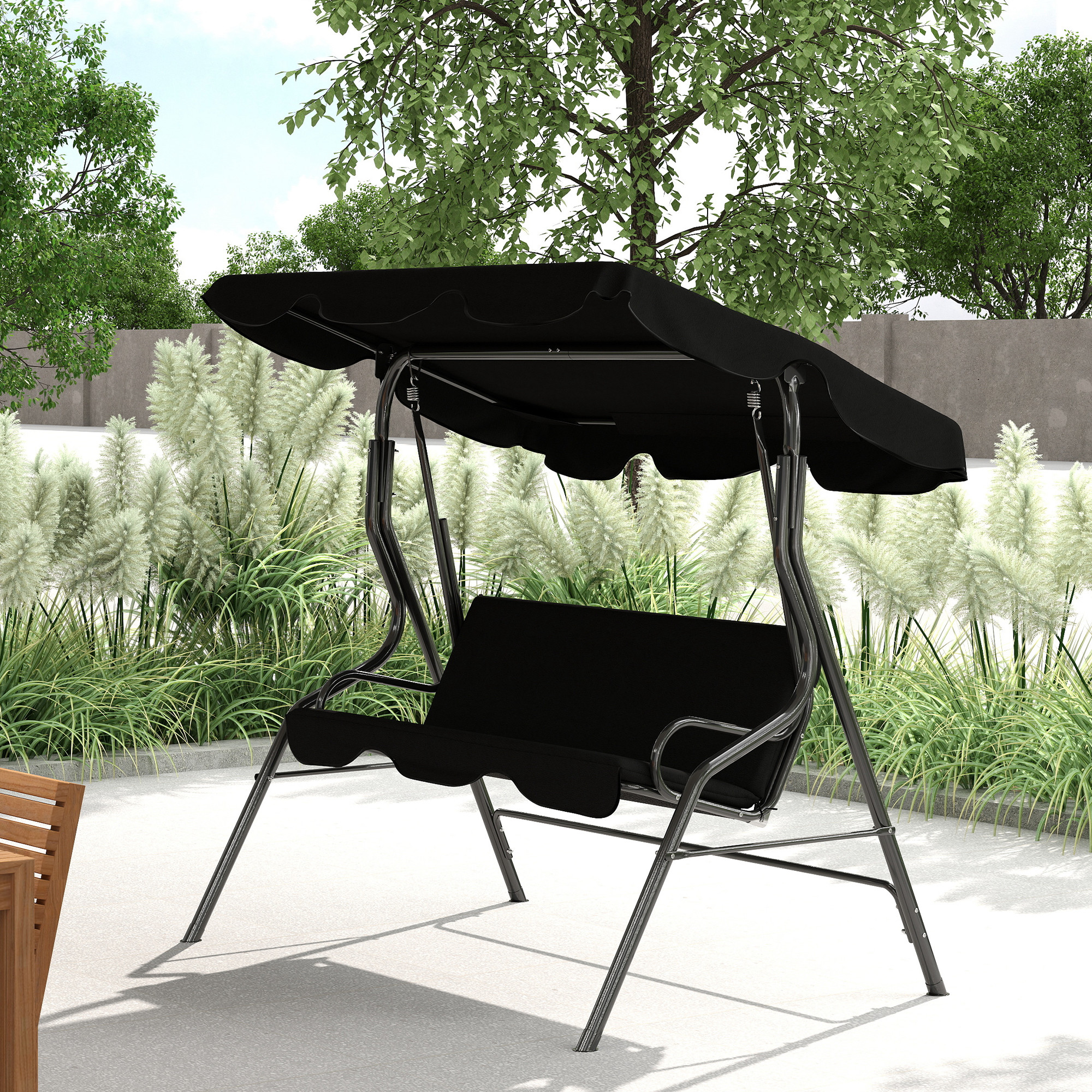 Outsunny Outdoor Porch Swing with Adjustable Canopy, 3-Seater Patio Swing Chair with Cushion, Black Aosom Canada