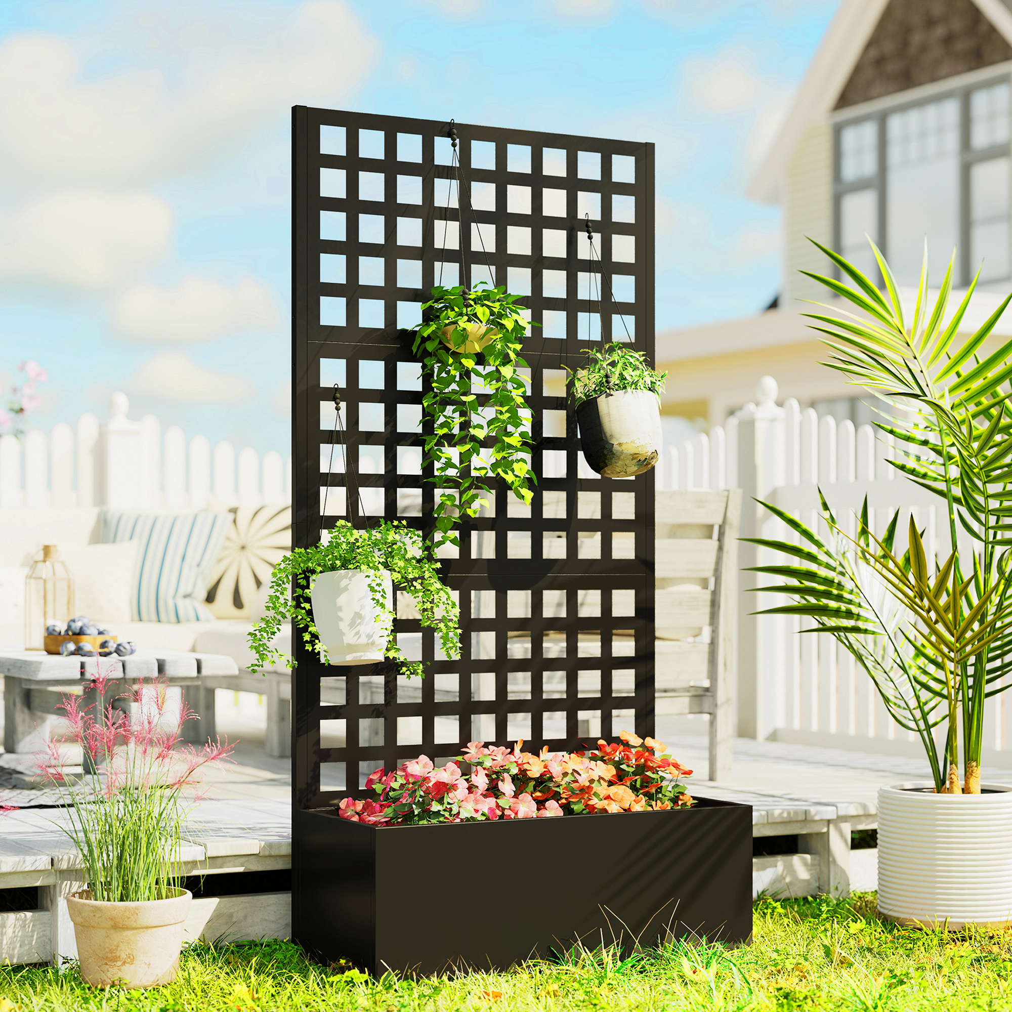 Outsunny Galvanized Raised Garden Bed Planter Box with Trellis for Climbing Plants, Vegetable, Vines, 35" x 16" x 70" Aosom Canada