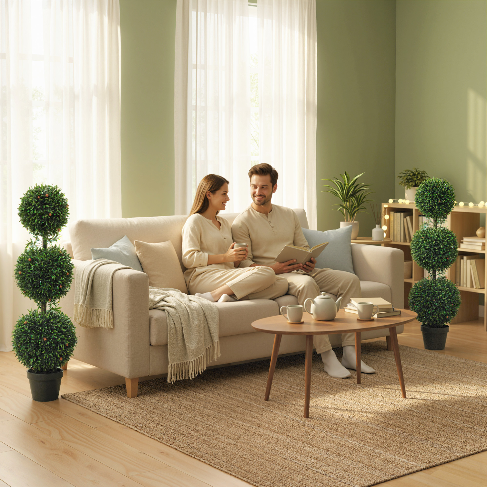 HOMCOM 3.3FT Artificial Boxwood Topiary Tree Set of 2, Faux Three Ball Topiary Tree in Pot for Indoor Outdoor Decor, Green Aosom Canada