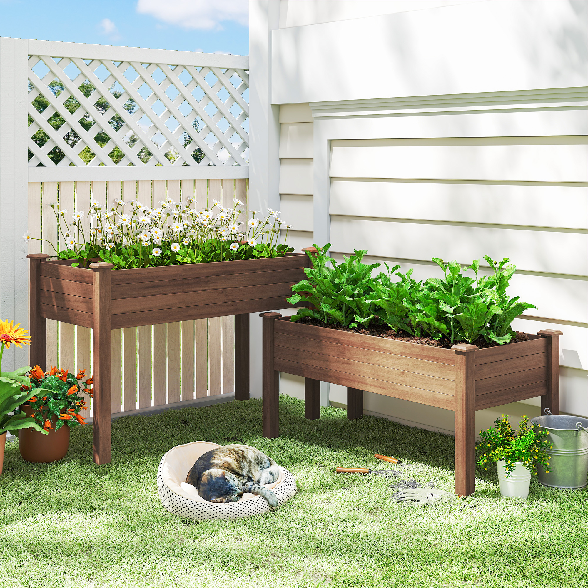 Outsunny 2 Tiers Raised Garden Bed, Wooden Elevated Planter Box with Legs, Gardening Planting Bed, Carbonised Aosom Canada