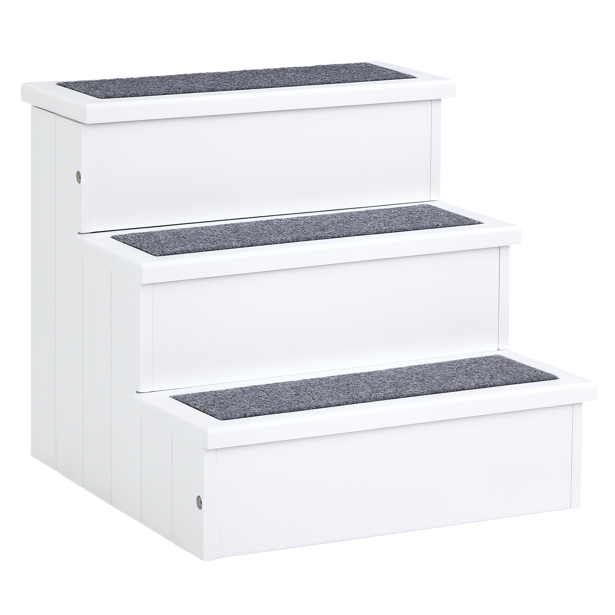 PawHut 3 Step Wooden Carpeted Non Slip Pet Stairs Ramp for Cats and Small Dogs - White