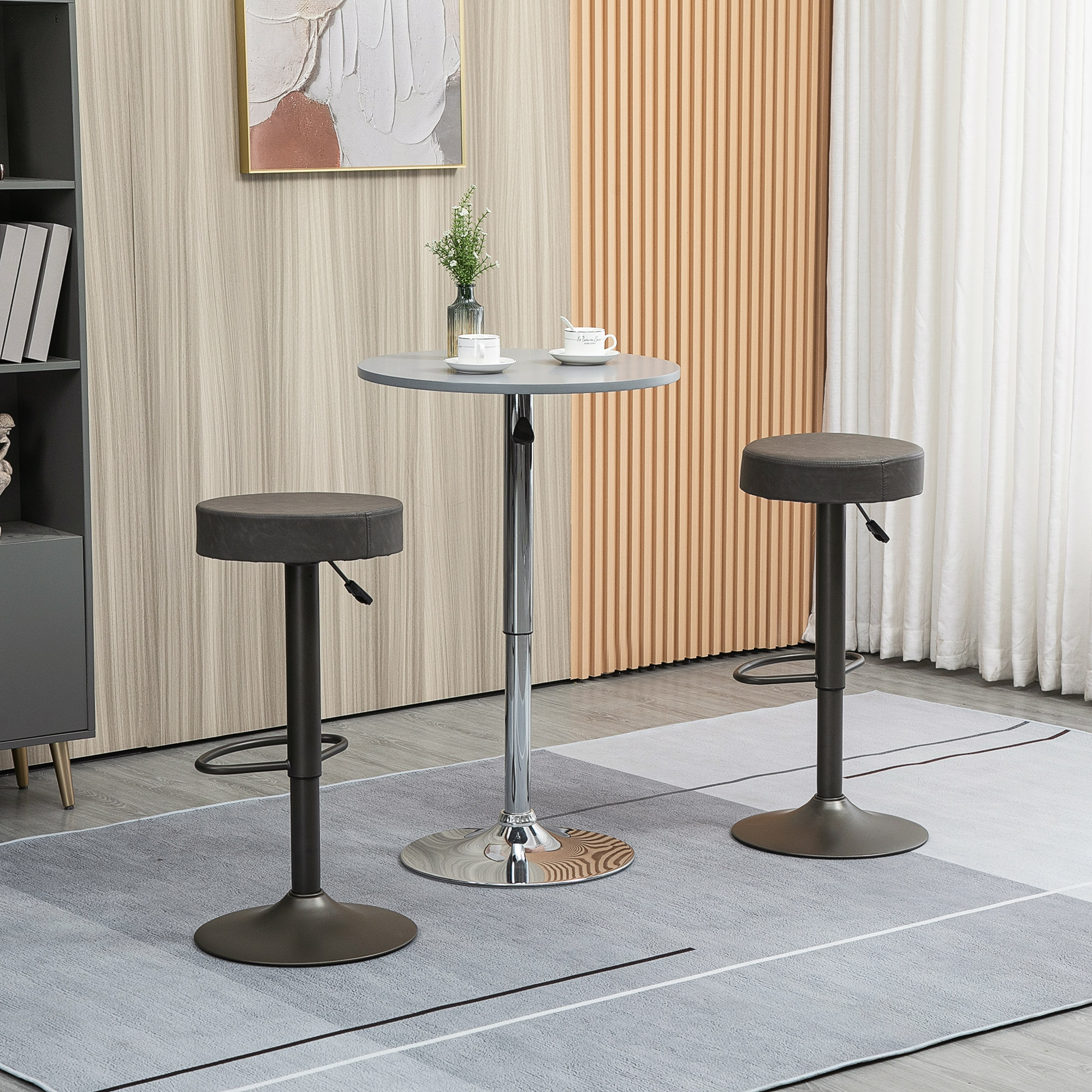 HOMCOM Modern Adjustable Bar Stools Set of 2, Swivel Barstool with Footrest, PU Leather Round Top for Kitchen, Dark Grey Aosom Canada