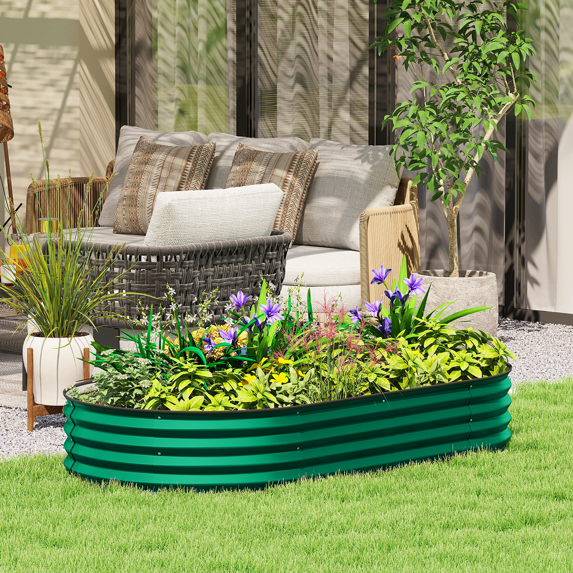 Outsunny 6' x 3' x 1' Large Outdoor Planter Box, Galvanized Raised Garden Bed with Metal Plant Stake, Green Aosom Canada