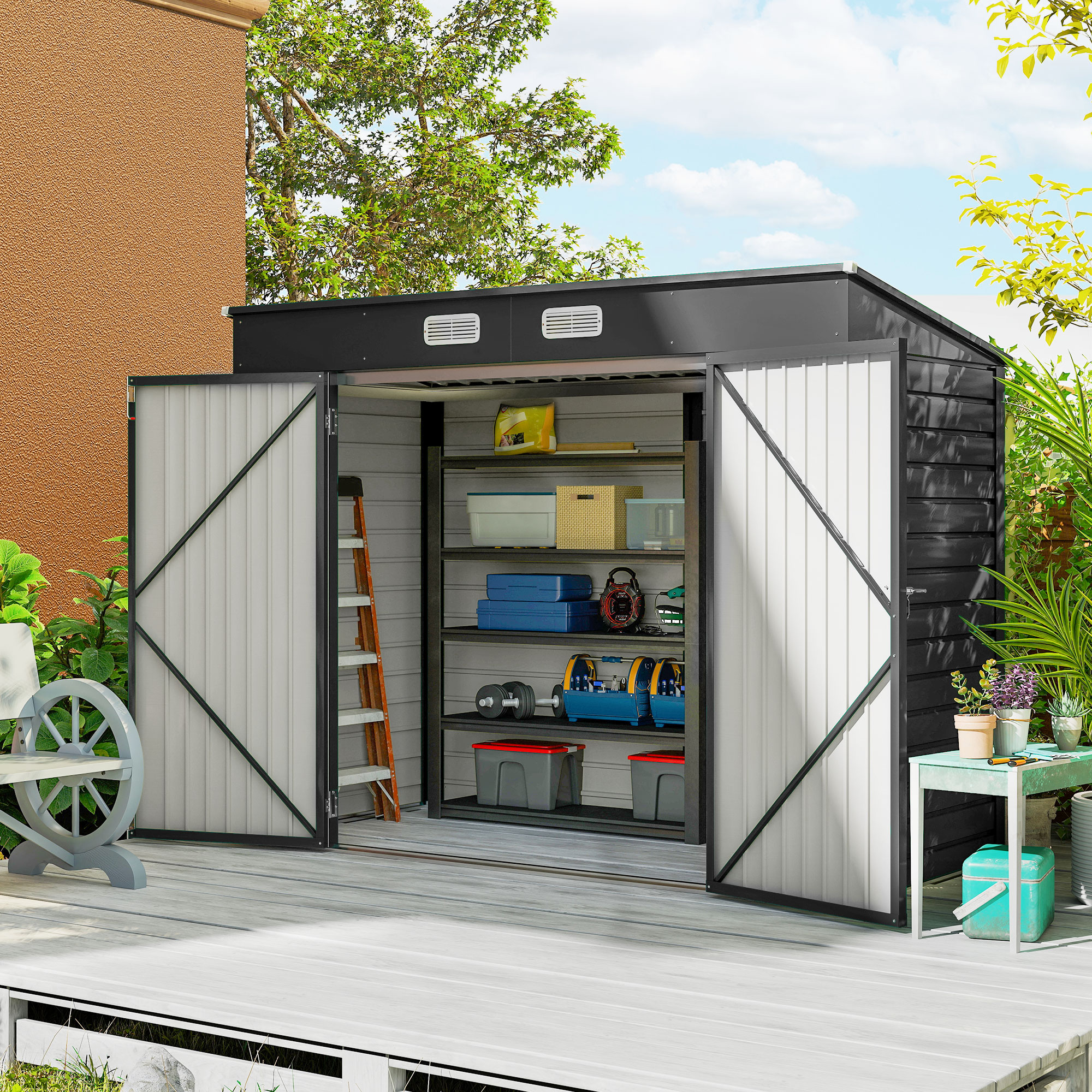 Outsunny 8 x 4FT Backyard Storage Shed, Metal Outdoor Shed with Double Doors and 2 Vents, Grey Aosom Canada