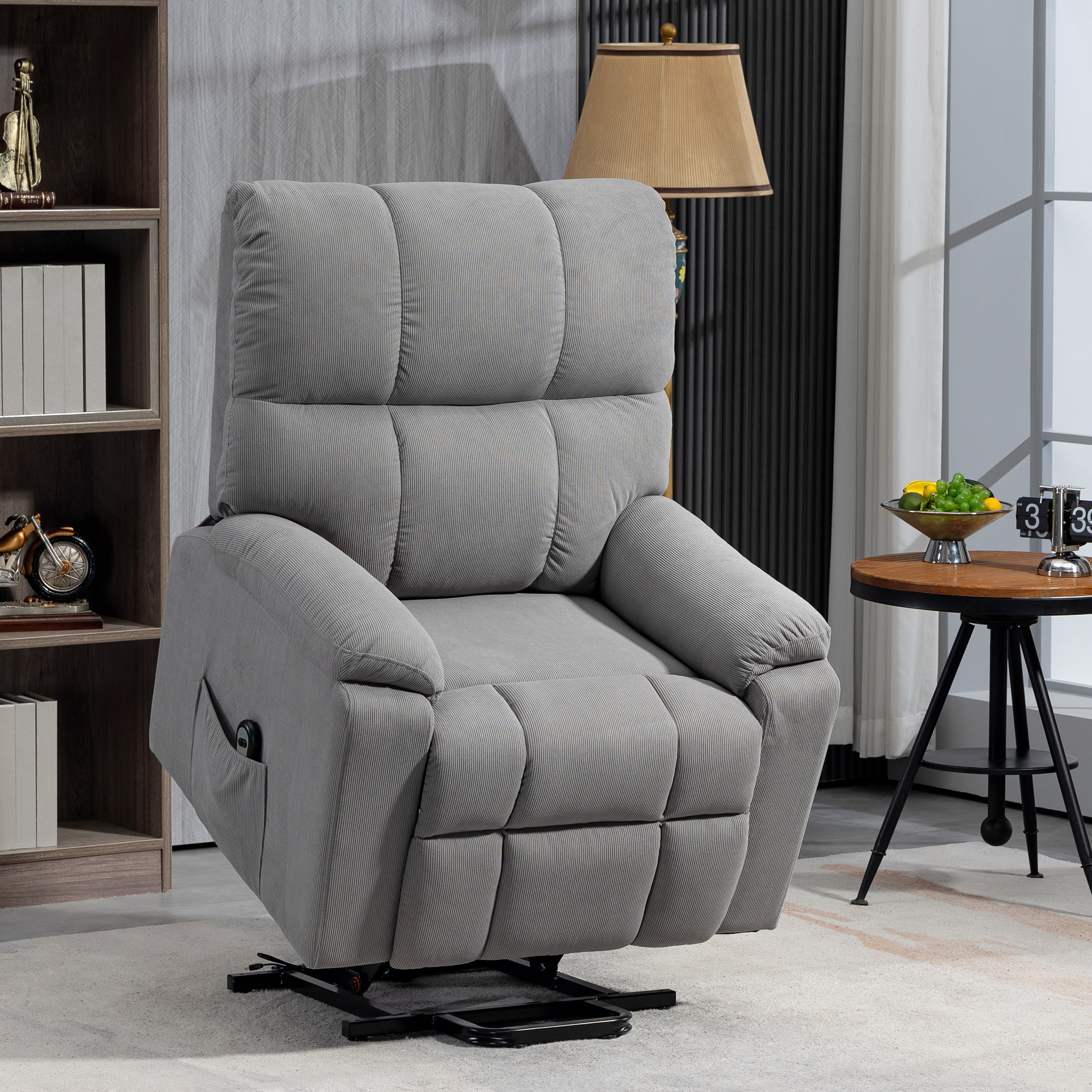 HOMCOM Electric Recliner Lift Chair for Elderly Fabric Upholstery Remote Control Side Storage Pockets Elegant Grey Aosom Canada